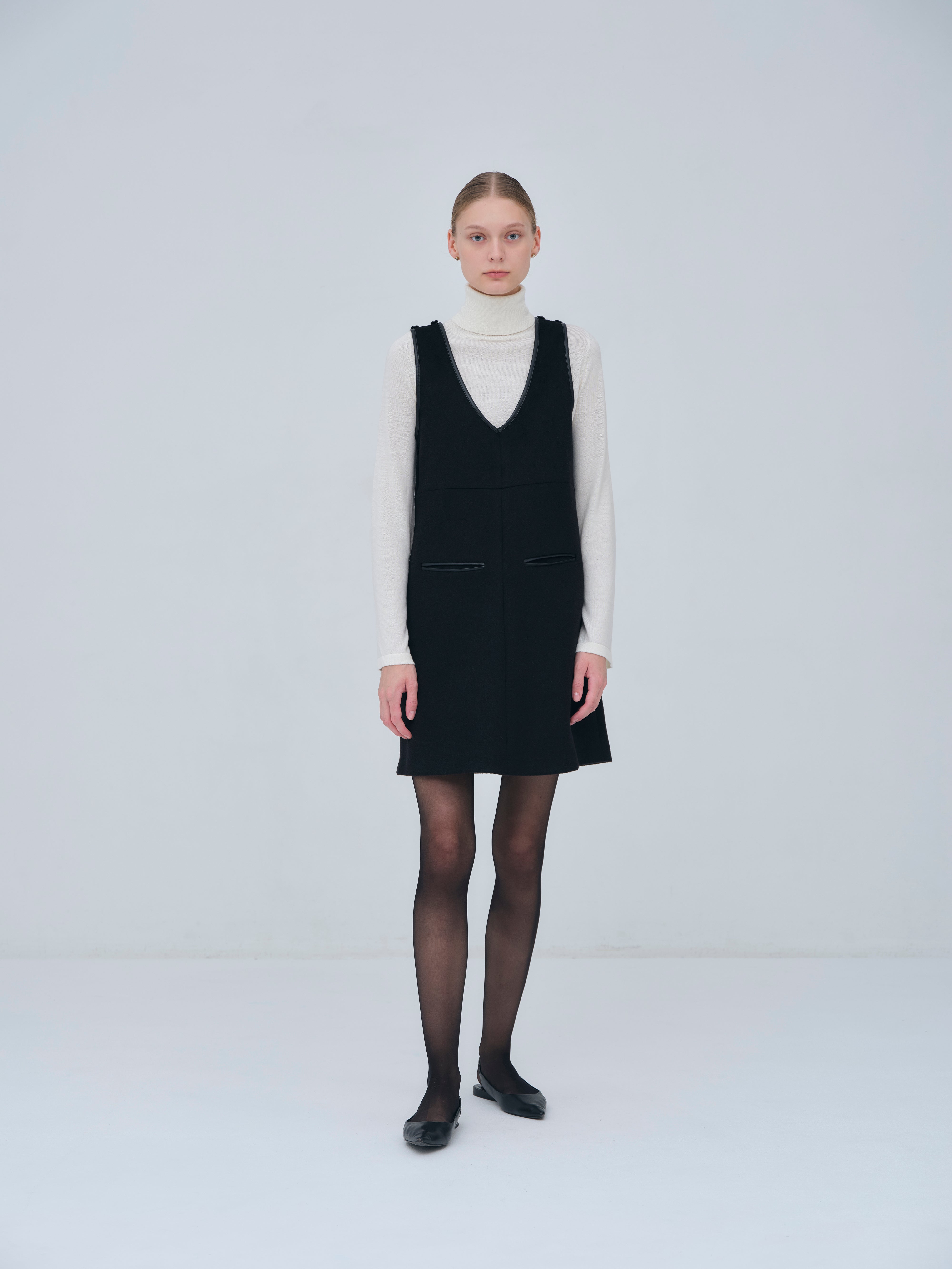 Leather Trimmed Wool Jumper Dress