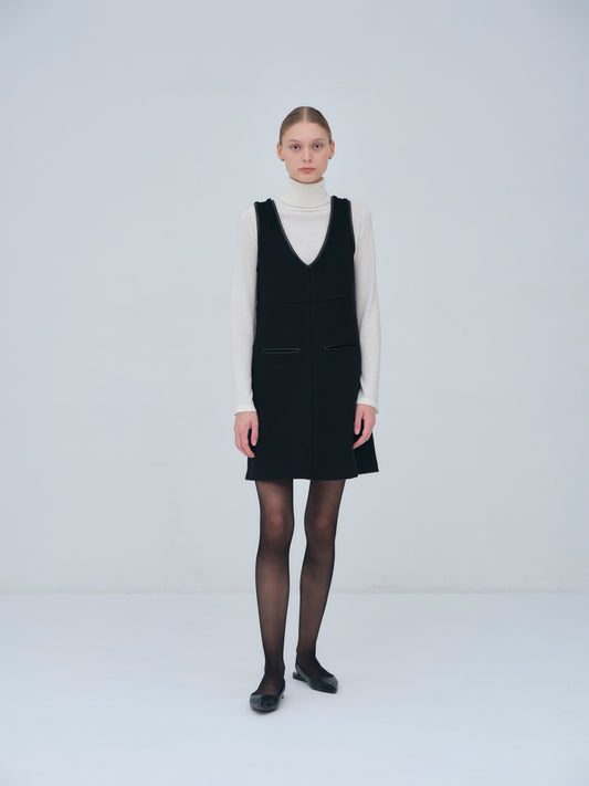 Leather Trimmed Wool Jumper Dress
