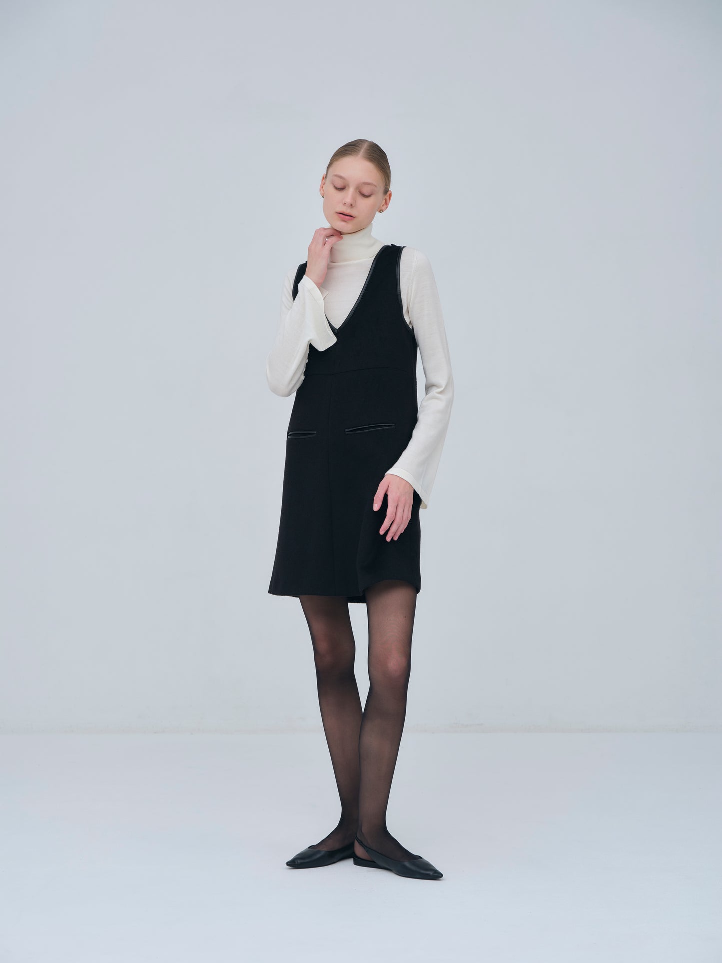Leather Trimmed Wool Jumper Dress