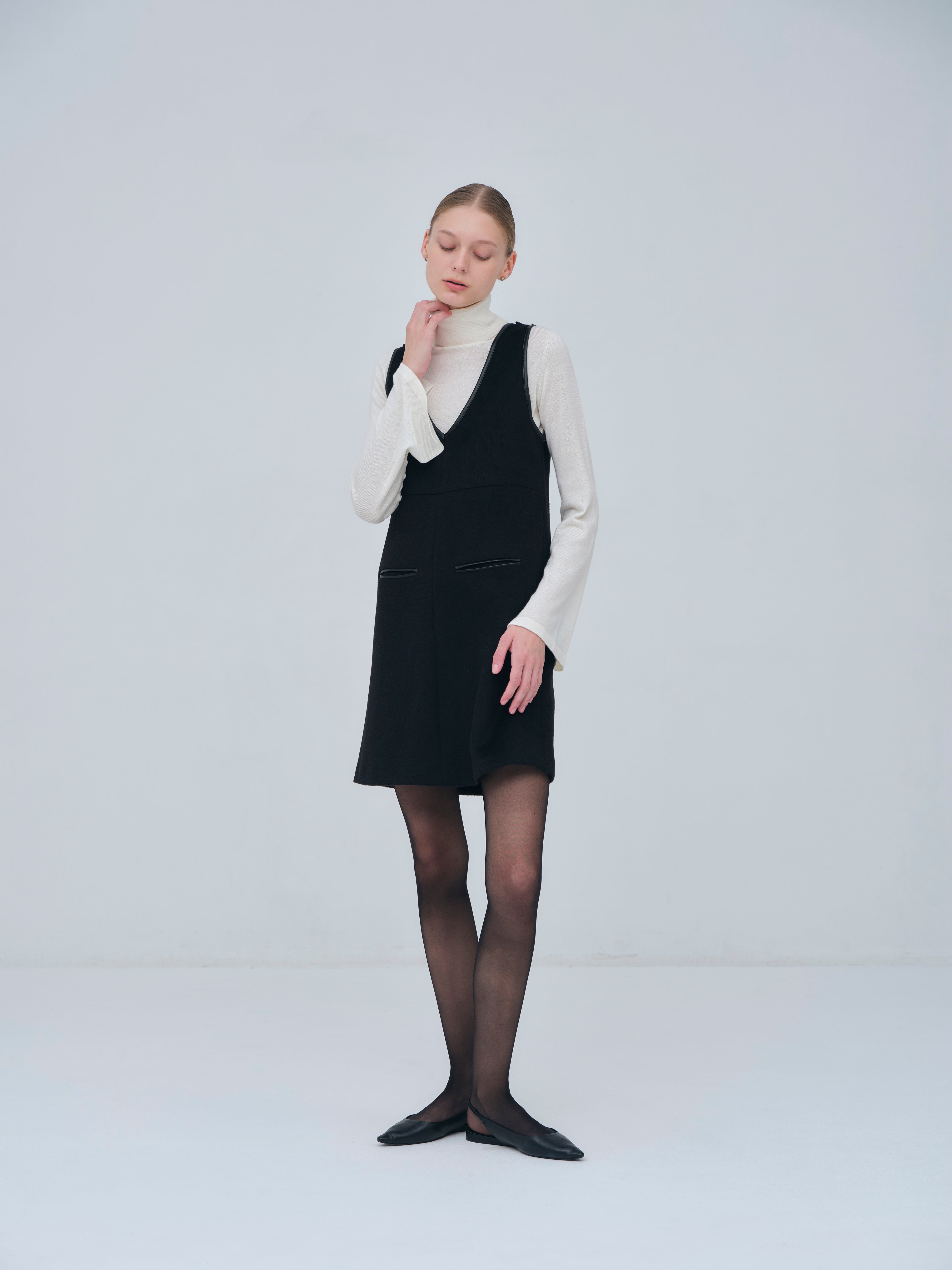 Leather Trimmed Wool Jumper Dress