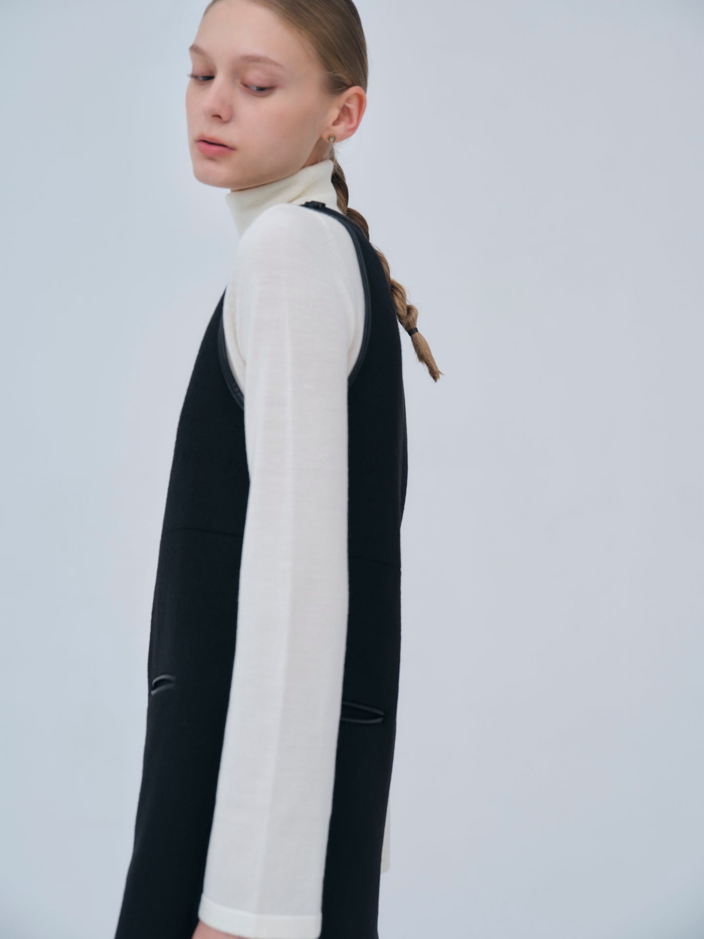 Leather Trimmed Wool Jumper Dress