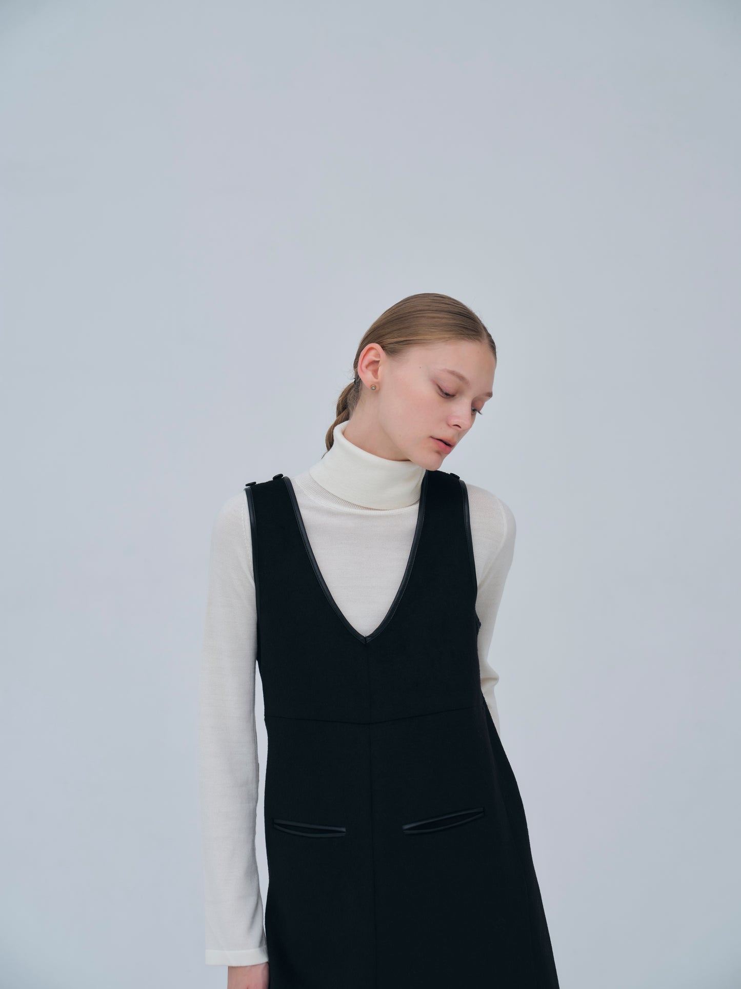 Leather Trimmed Wool Jumper Dress