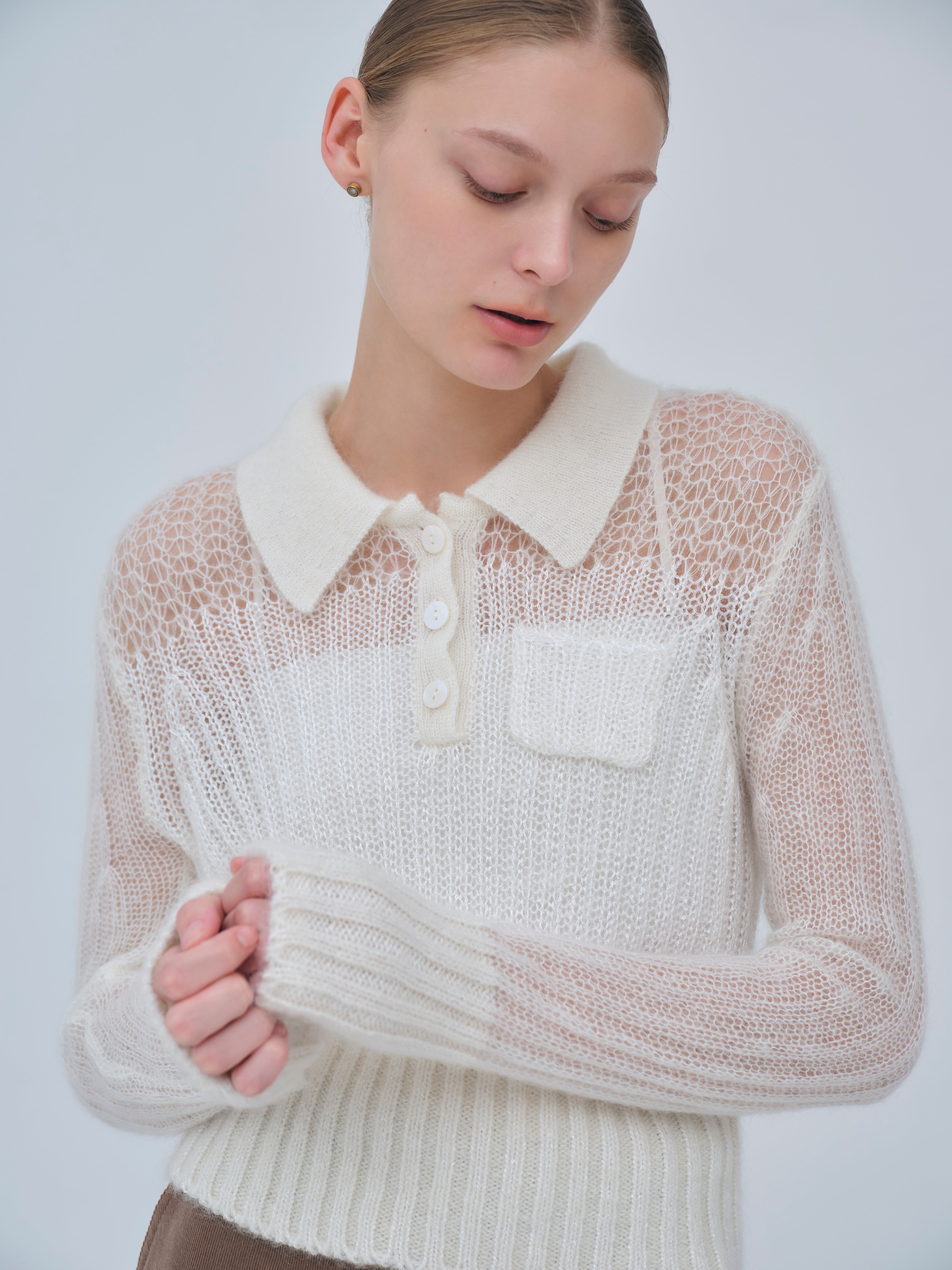 Sequin Sheer Polo Knit