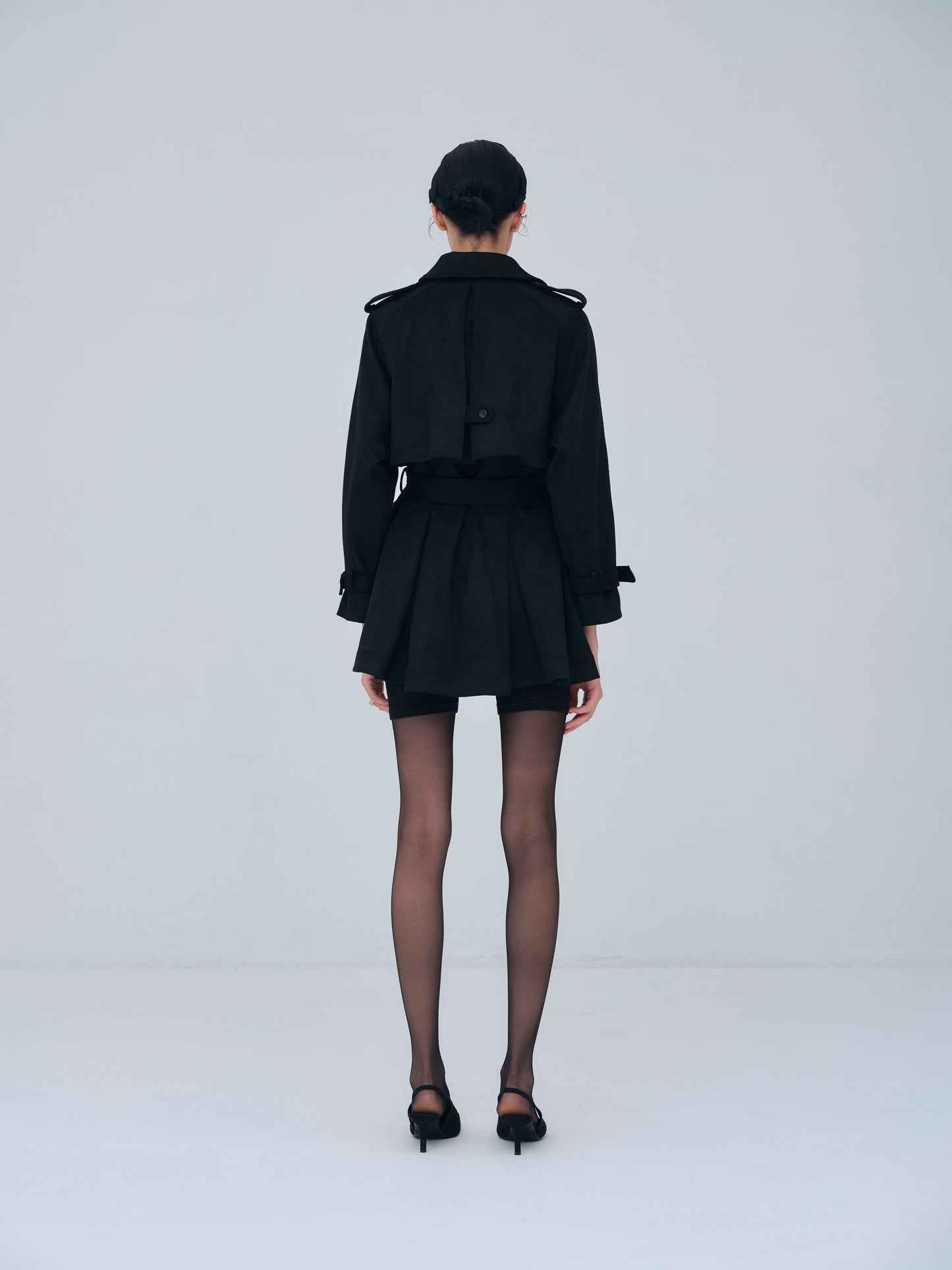 Cropped Suede Trench Coat