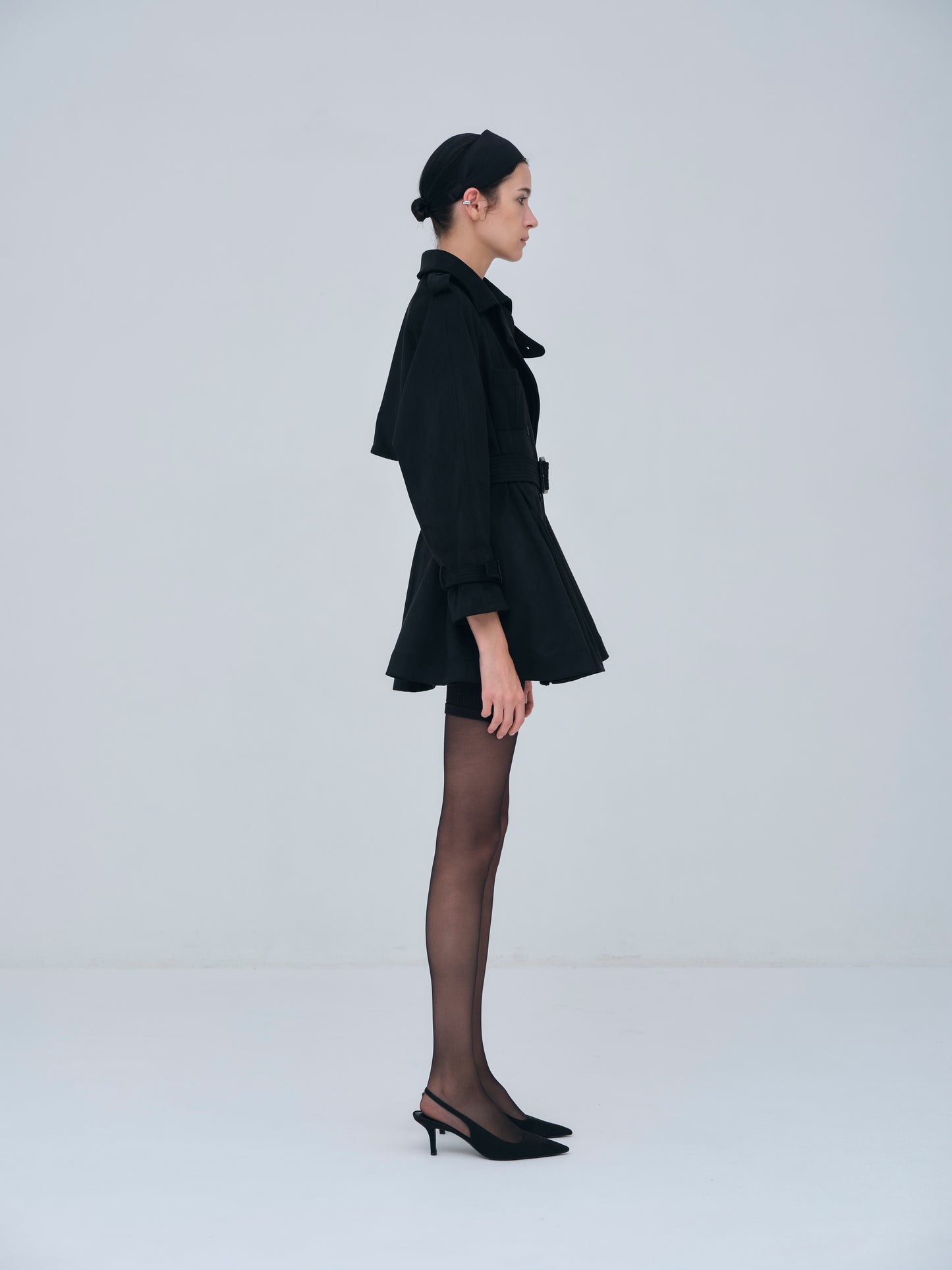 Cropped Suede Trench Coat
