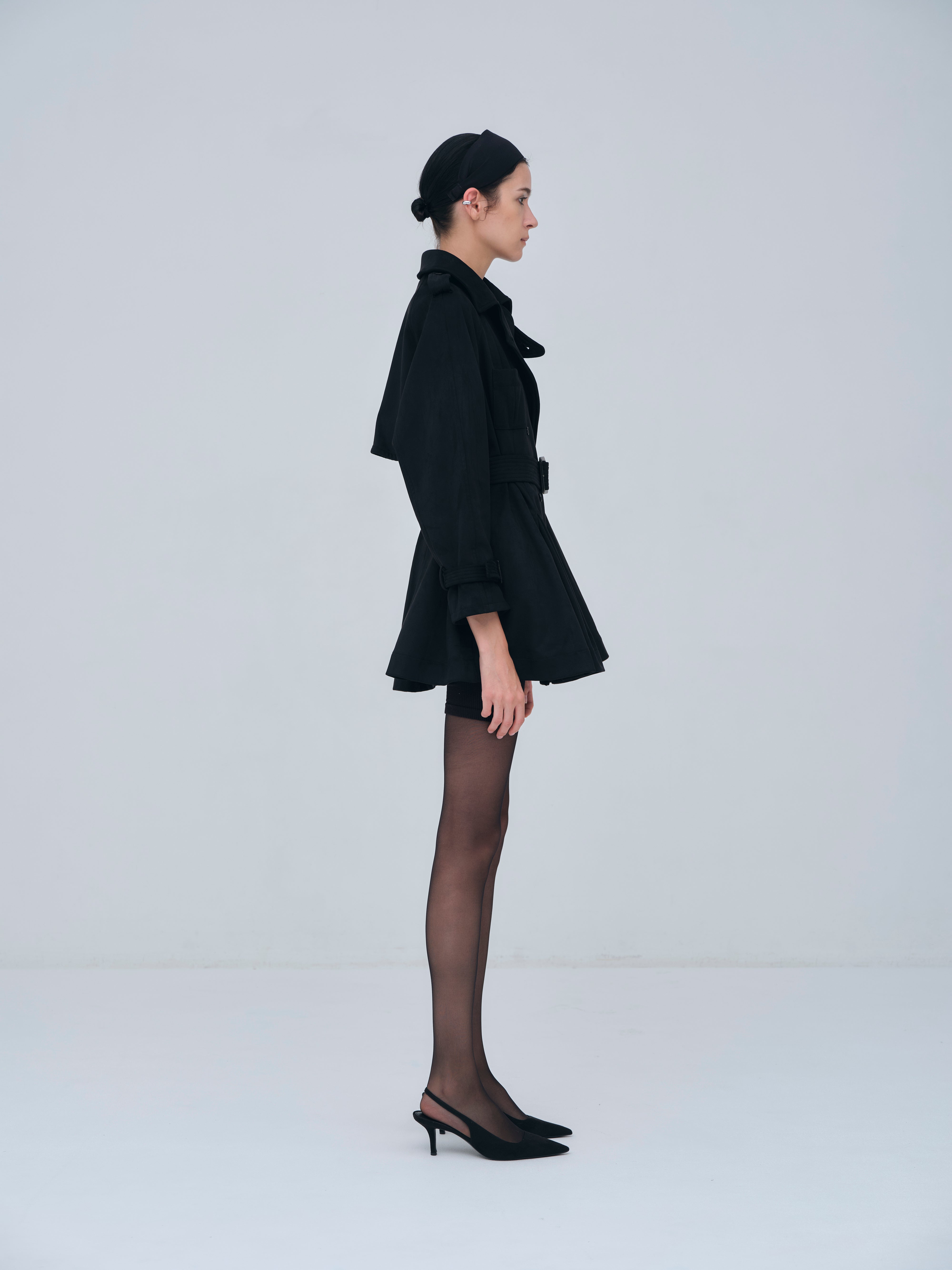 Cropped Suede Trench Coat
