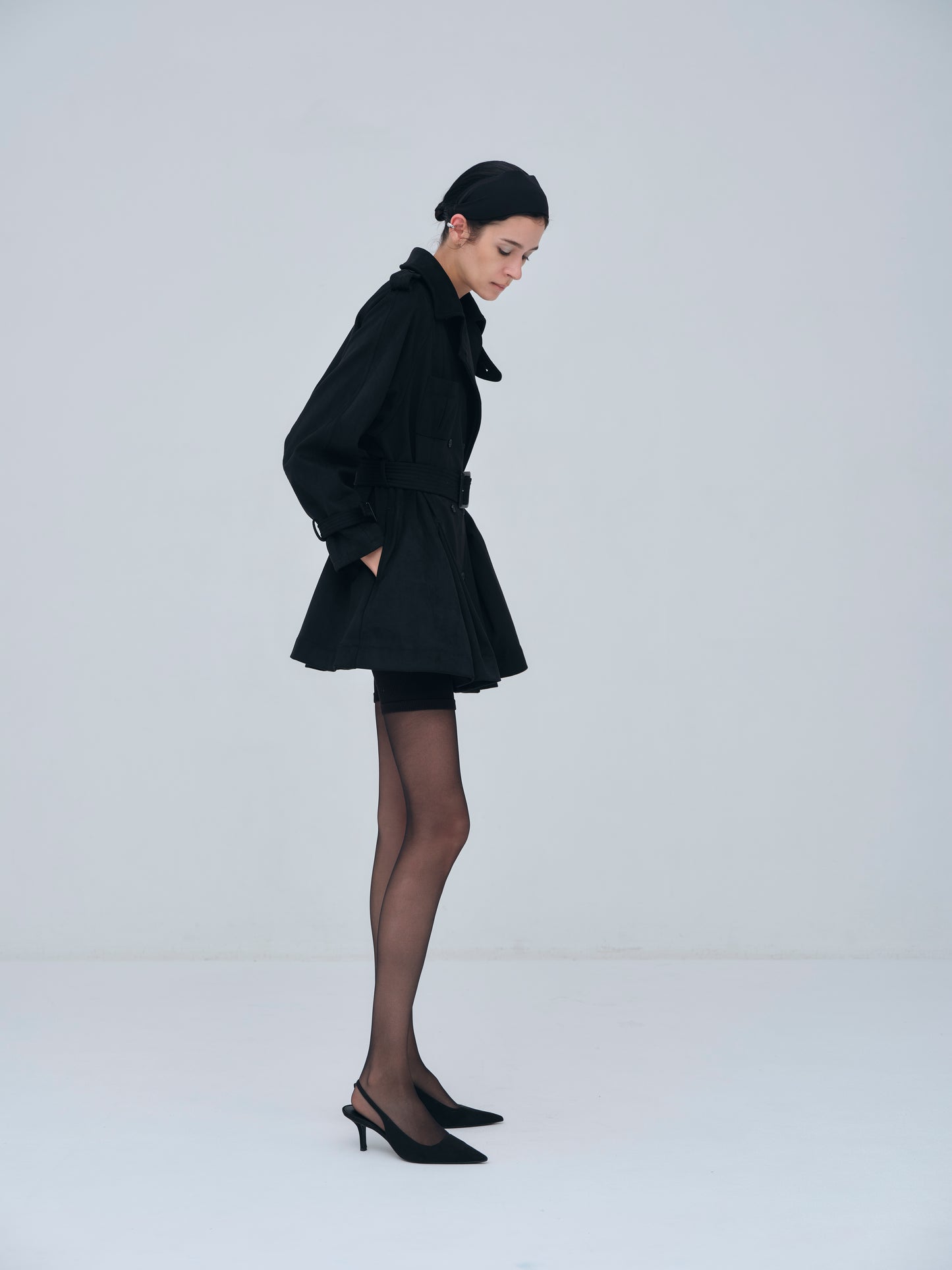 Cropped Suede Trench Coat