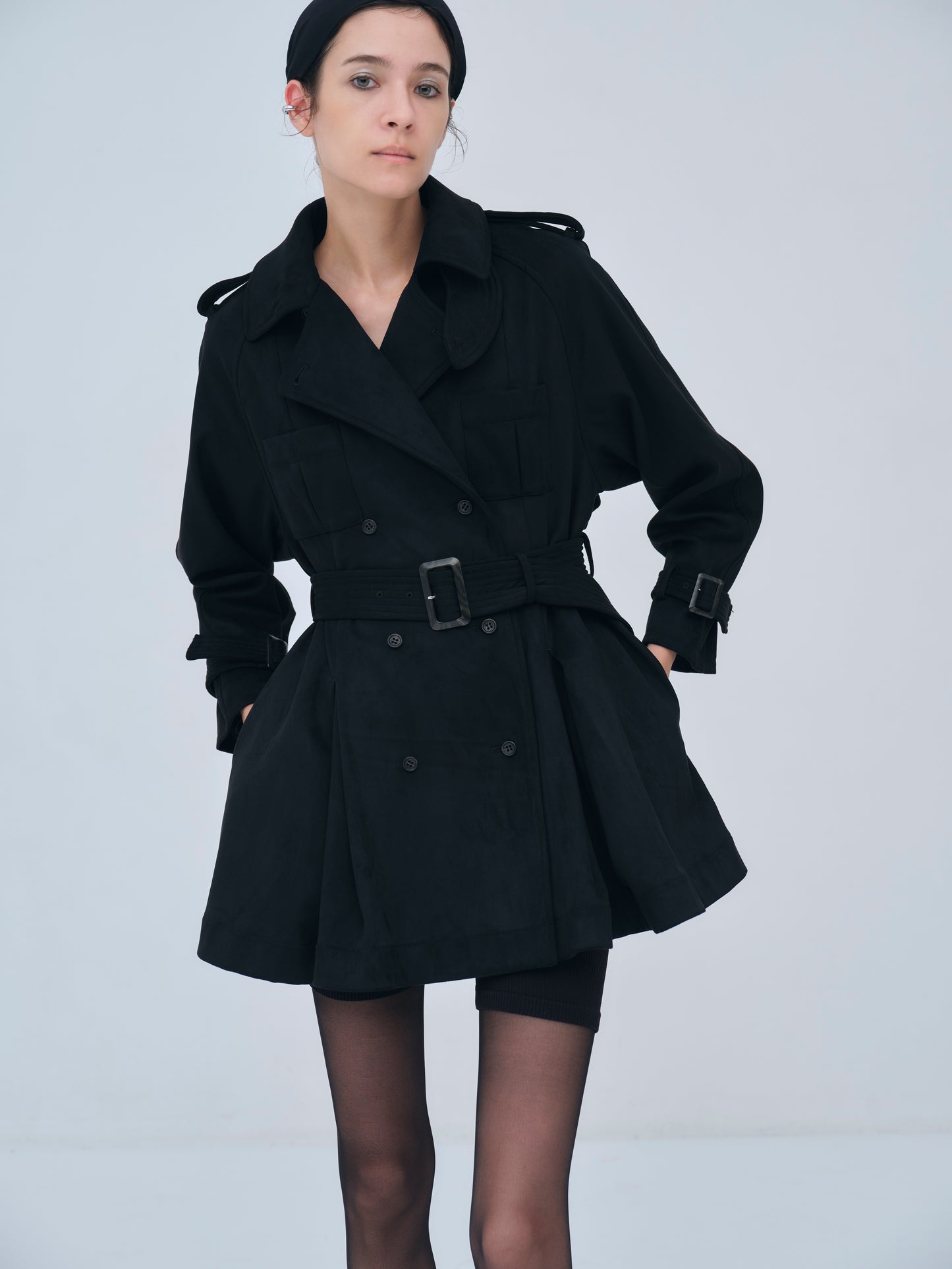 Cropped Suede Trench Coat
