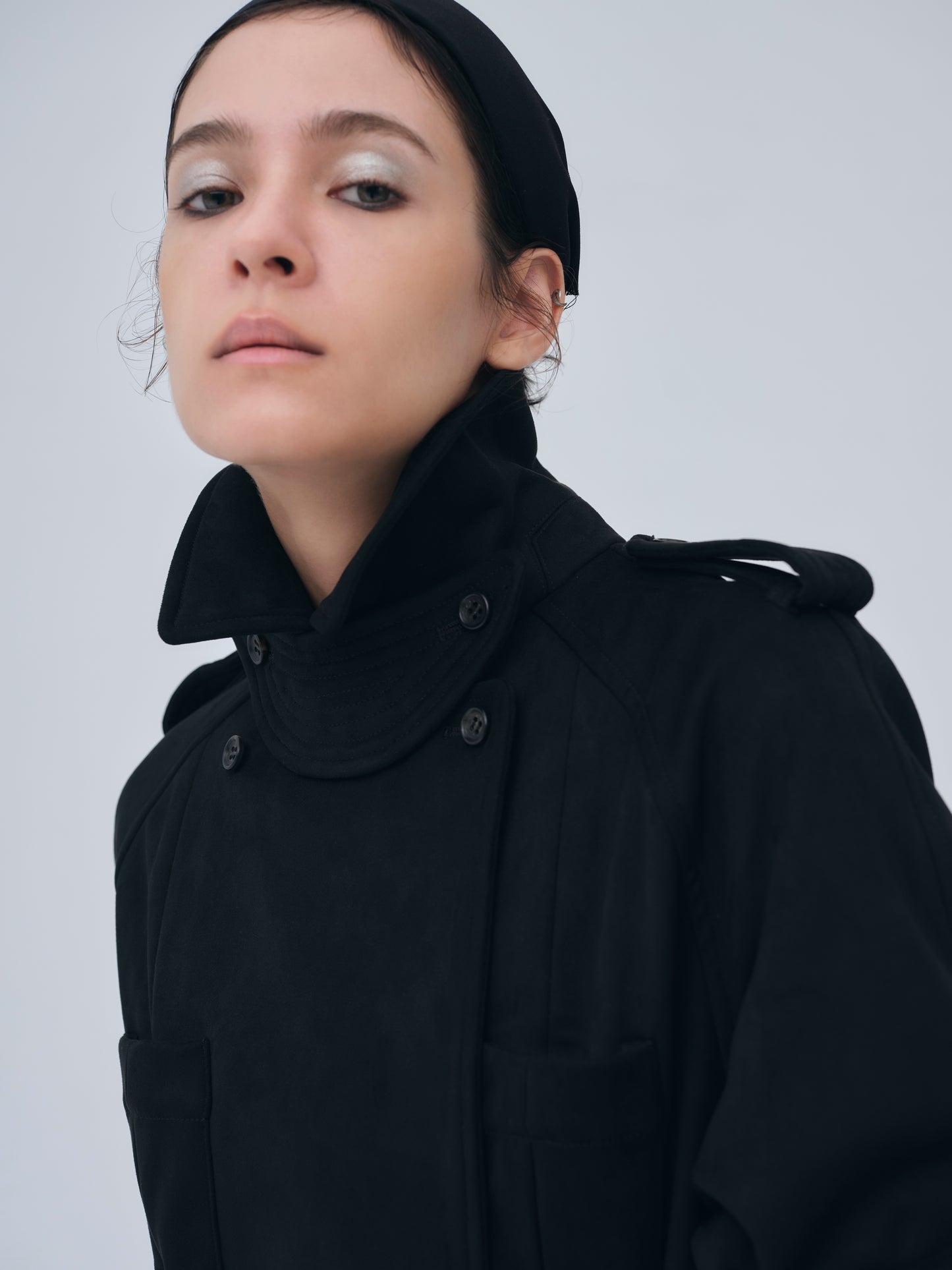 Cropped Suede Trench Coat