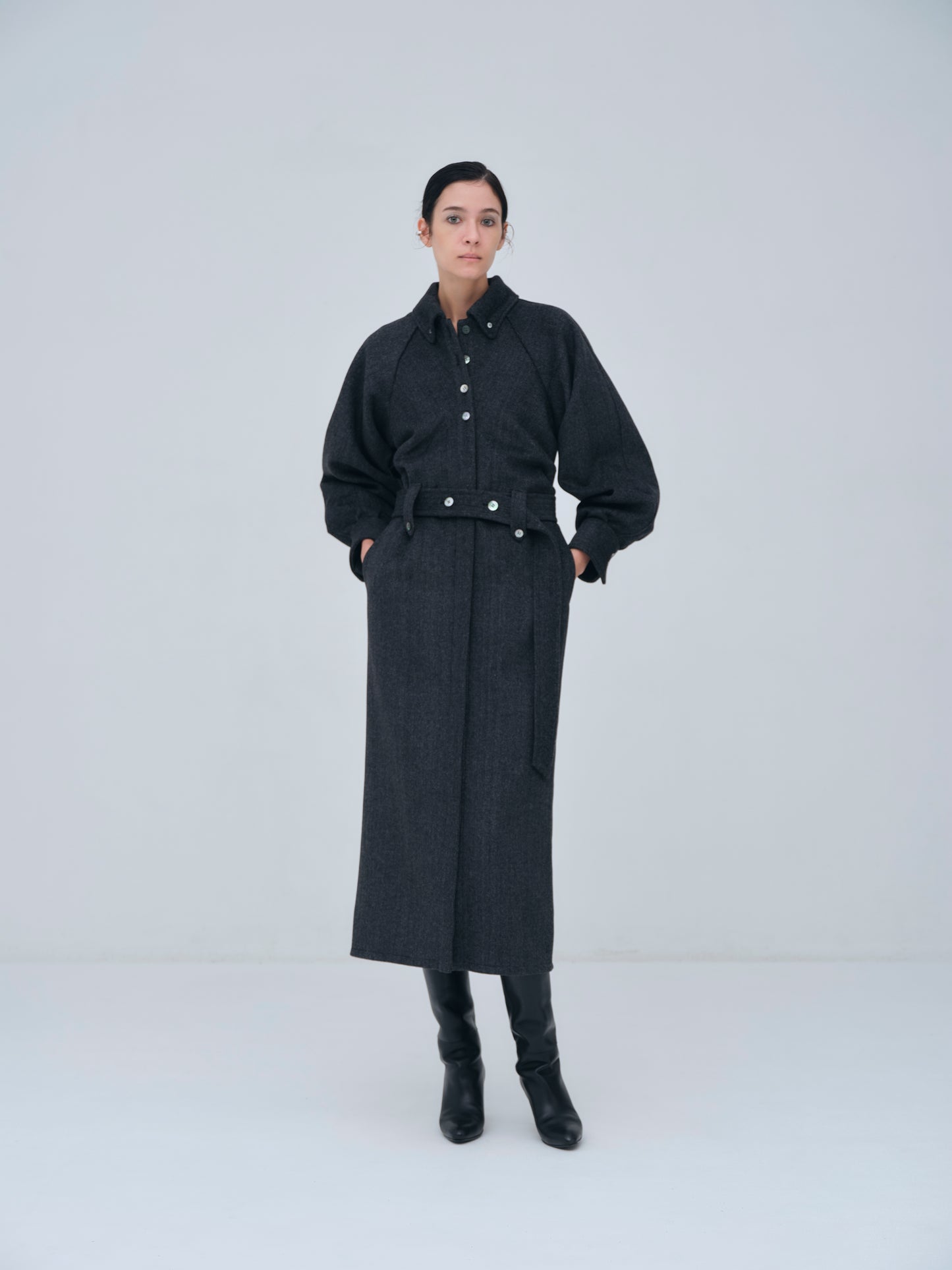 Belted Wool Shirt Dress