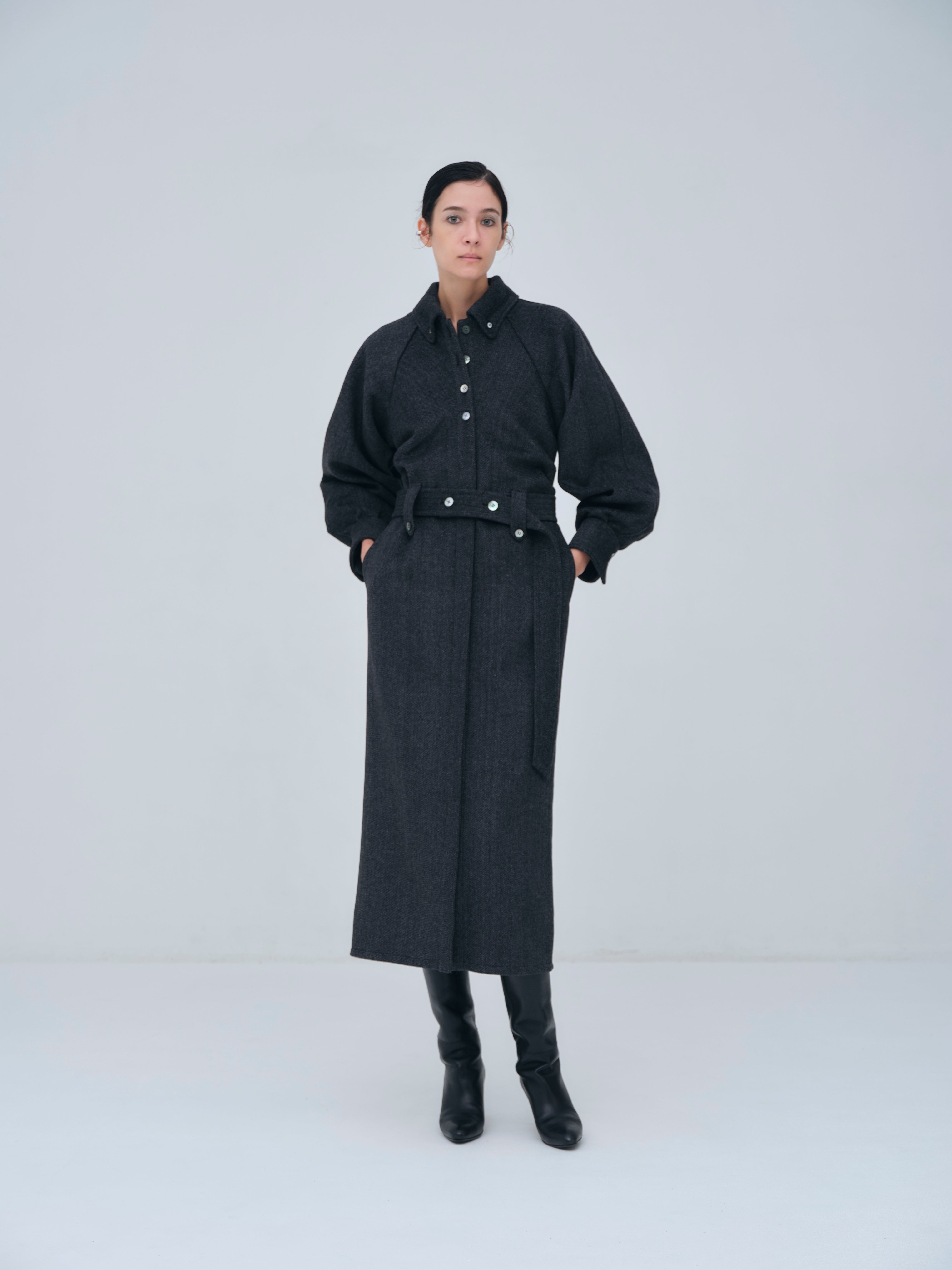 Belted Wool Shirt Dress