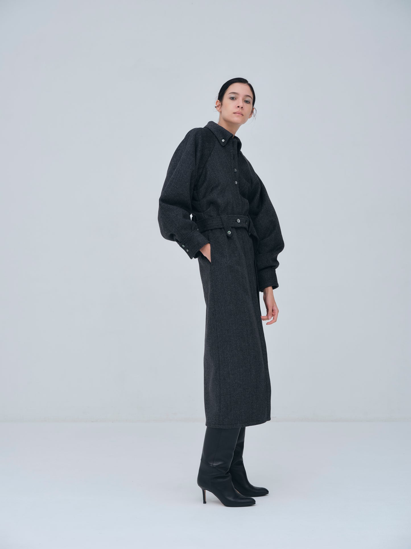 Belted Wool Shirt Dress