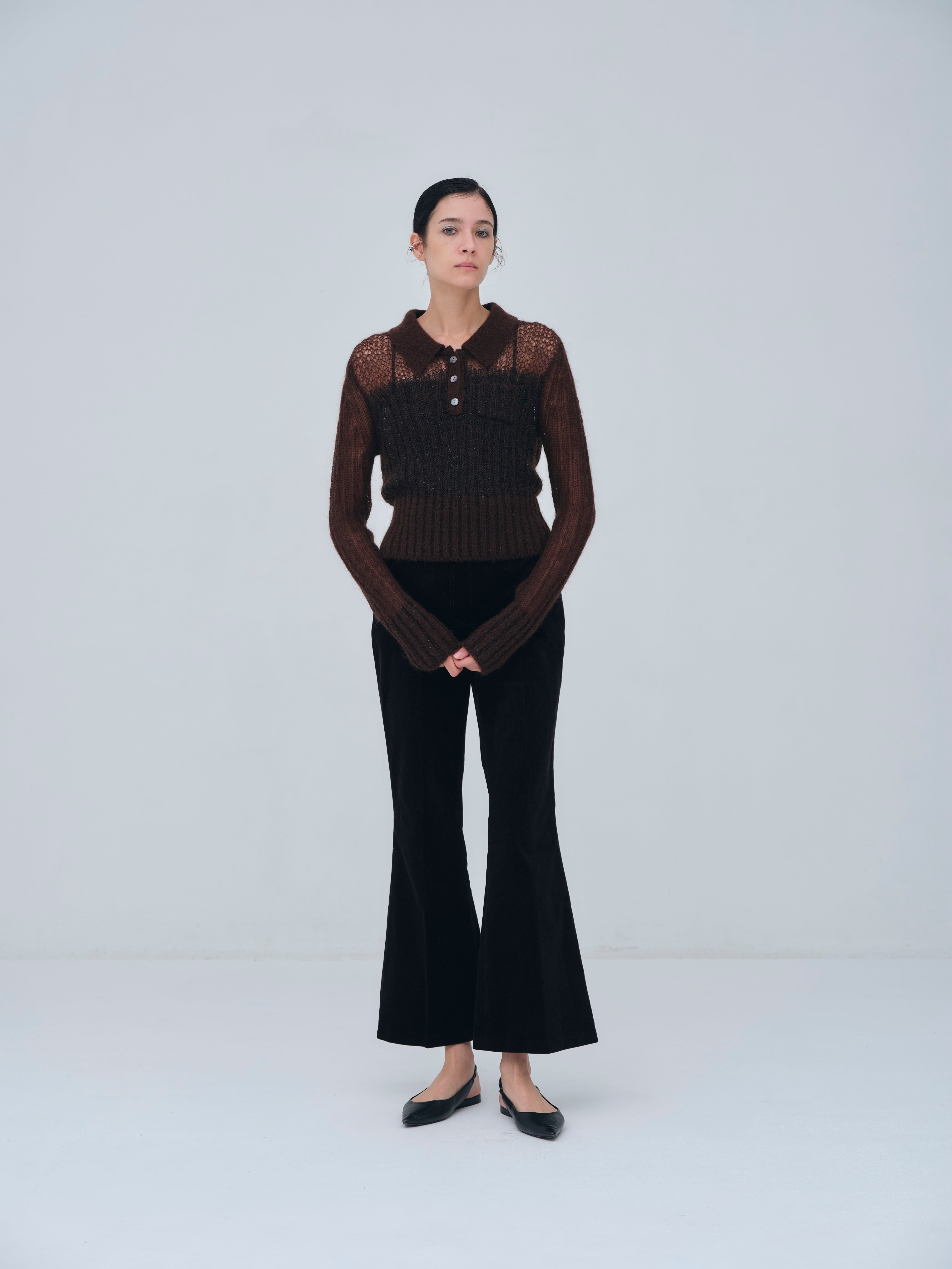 Sequin Sheer Polo Knit