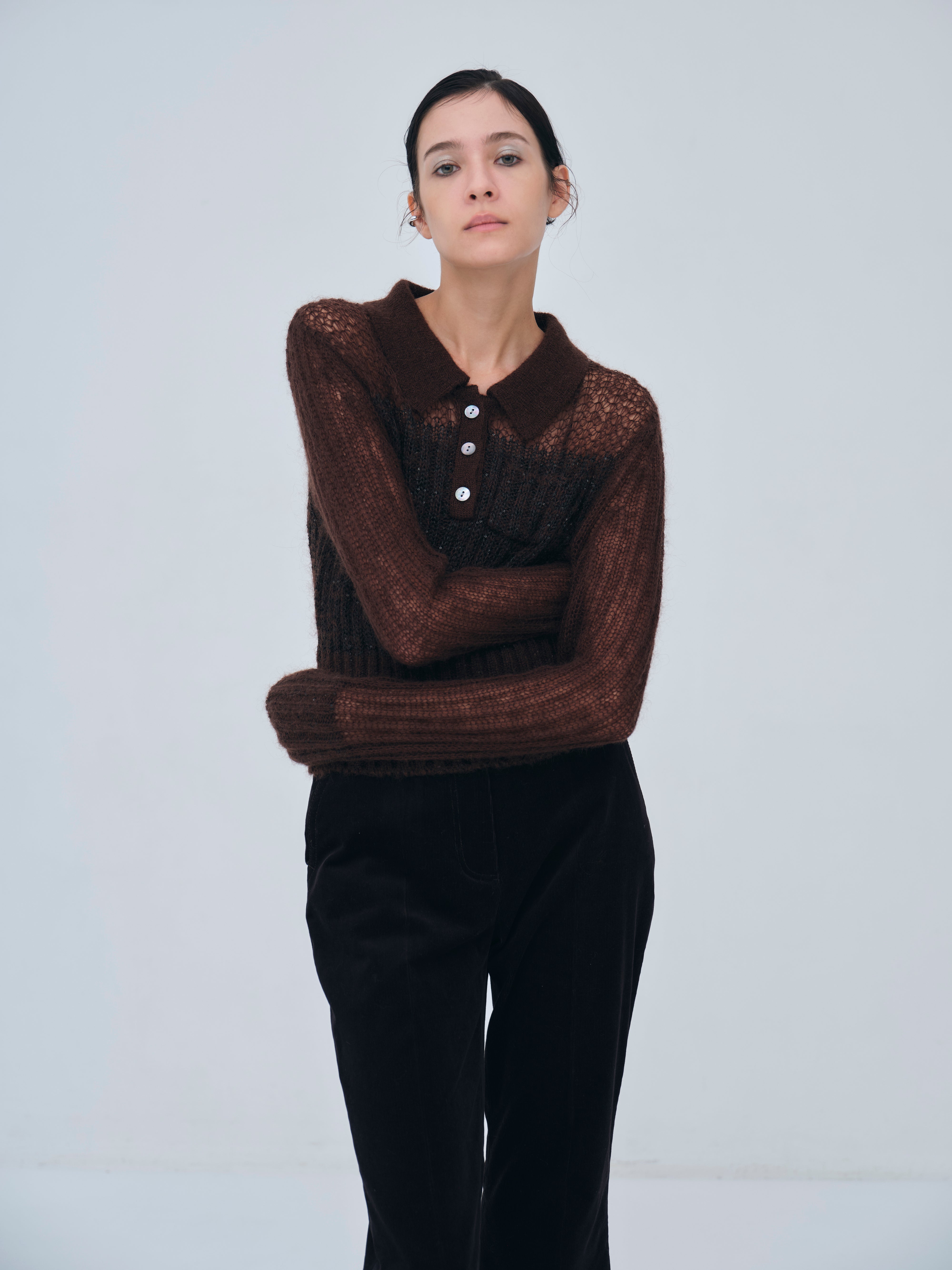 Sequin Sheer Polo Knit