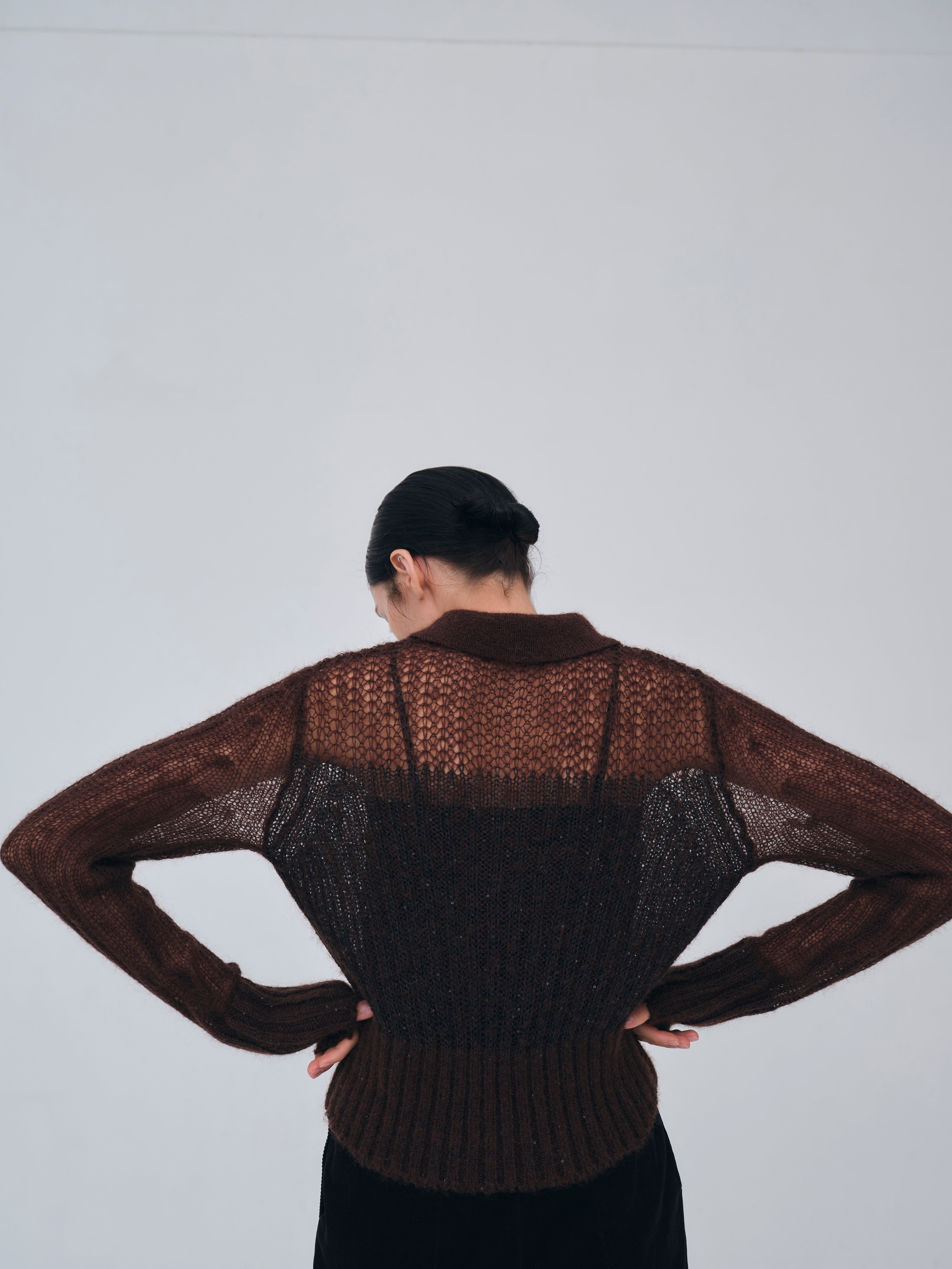 Sequin Sheer Polo Knit