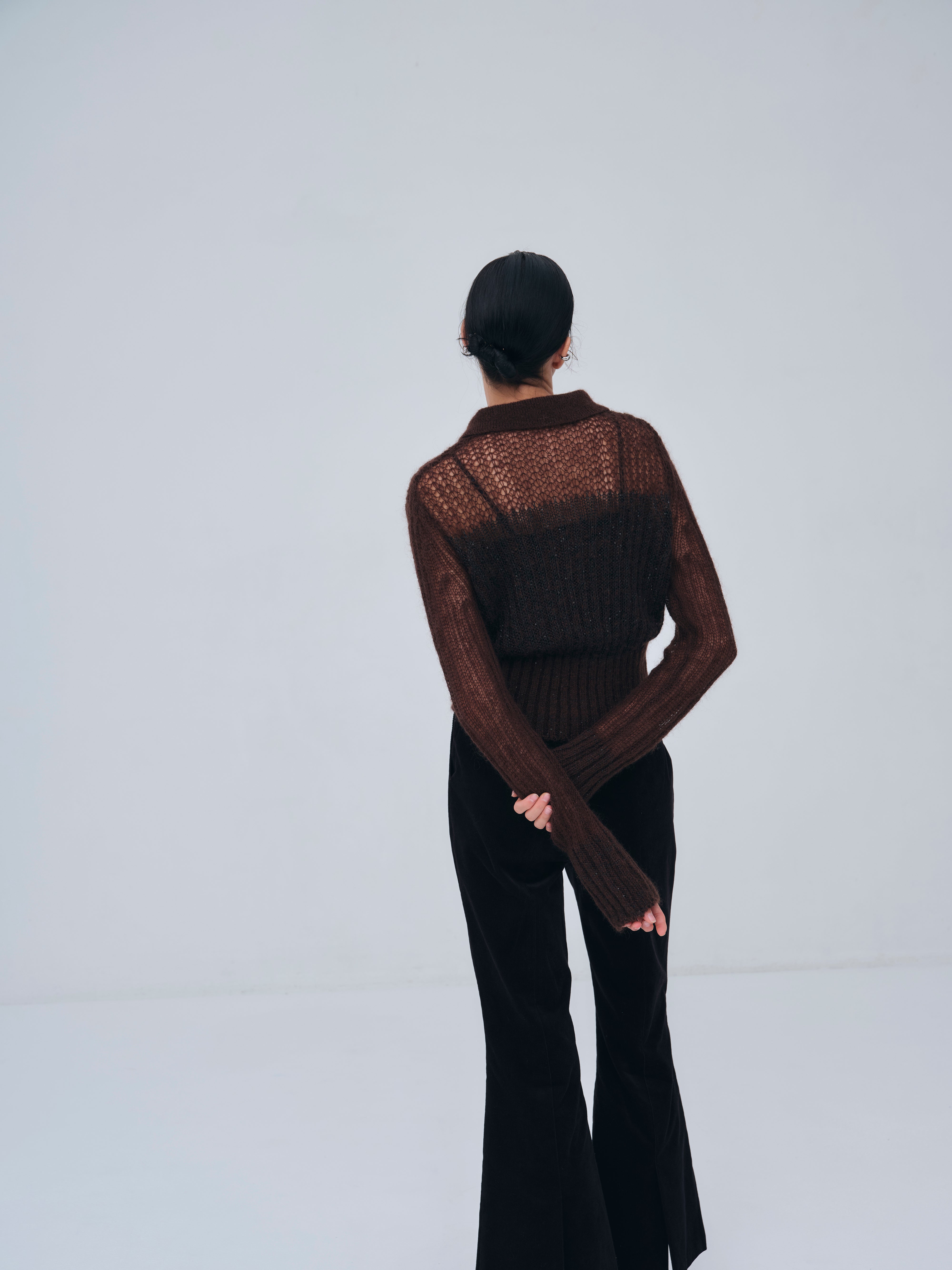 Sequin Sheer Polo Knit