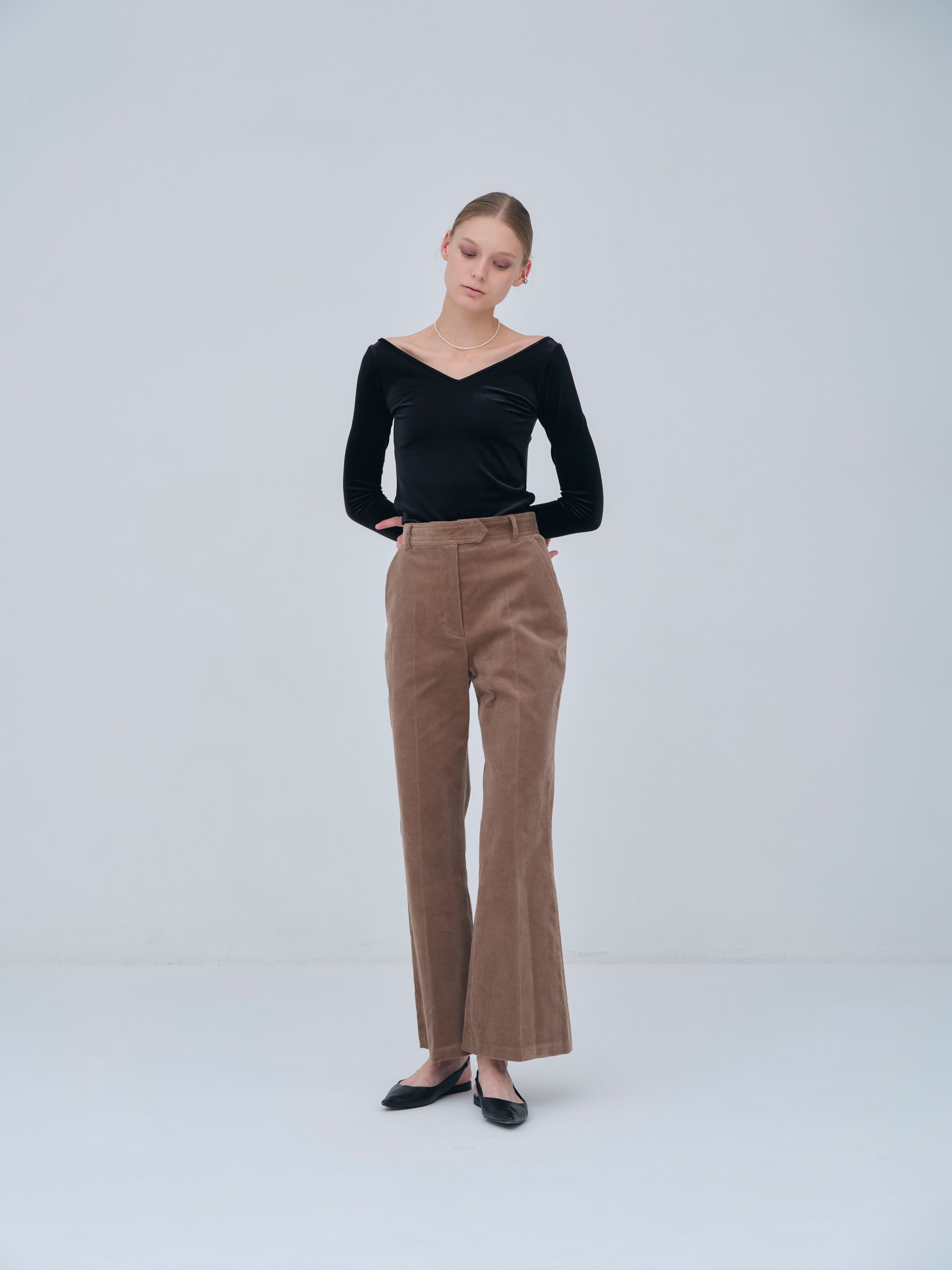Sharp Neck Velour Tops