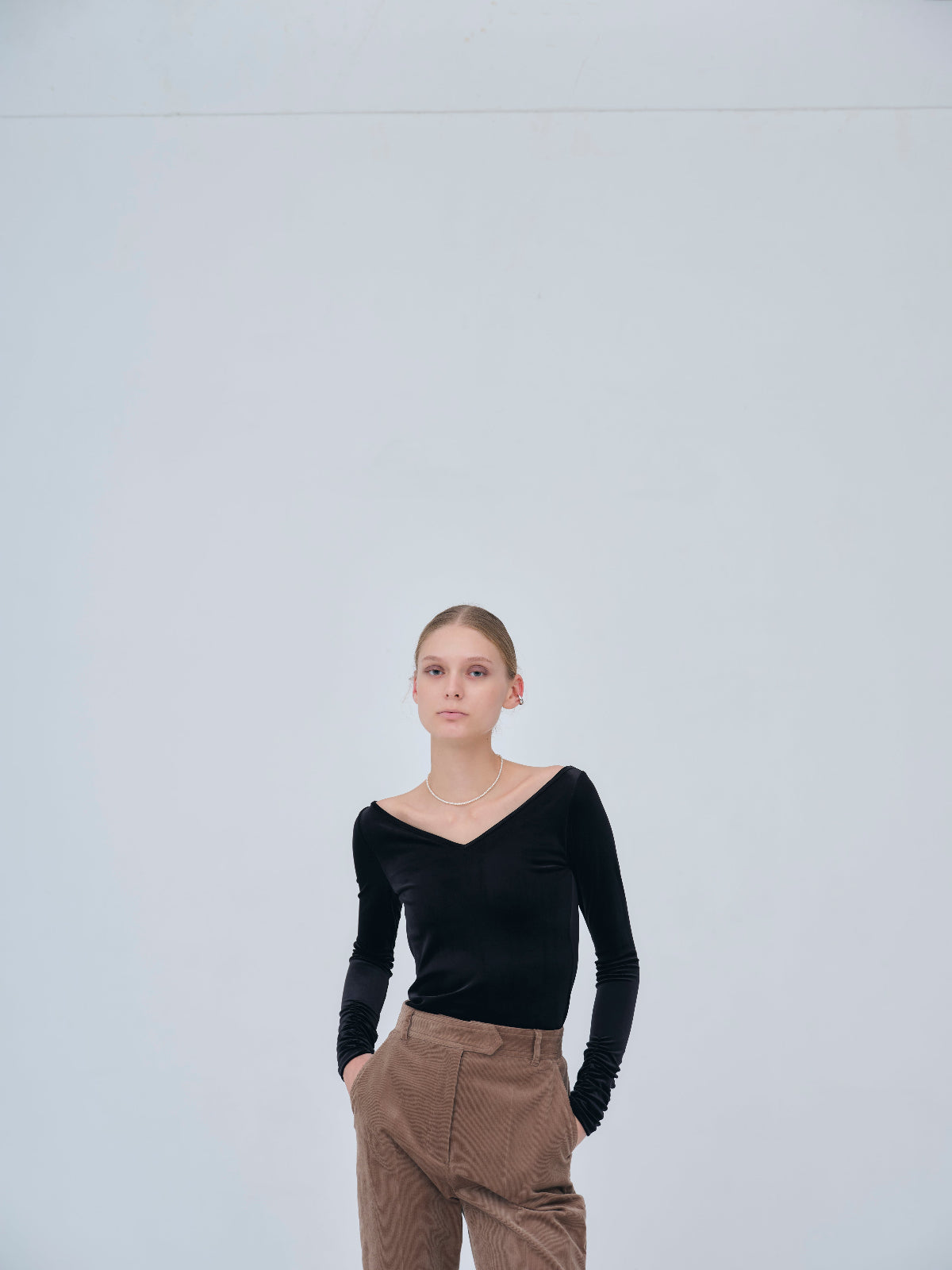 Sharp Neck Velour Tops