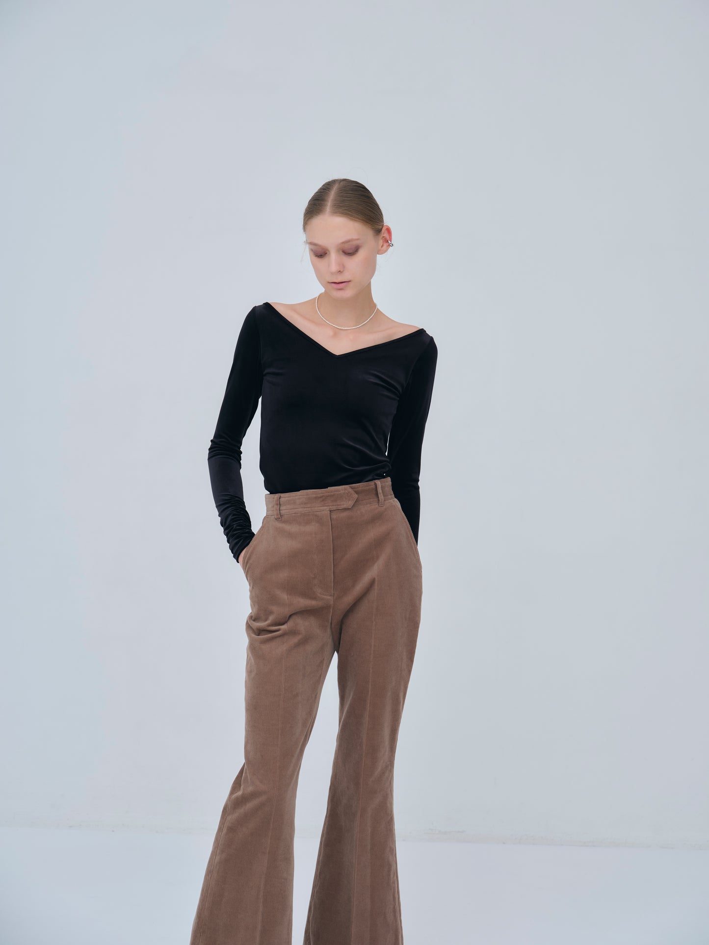 Sharp Neck Velour Tops
