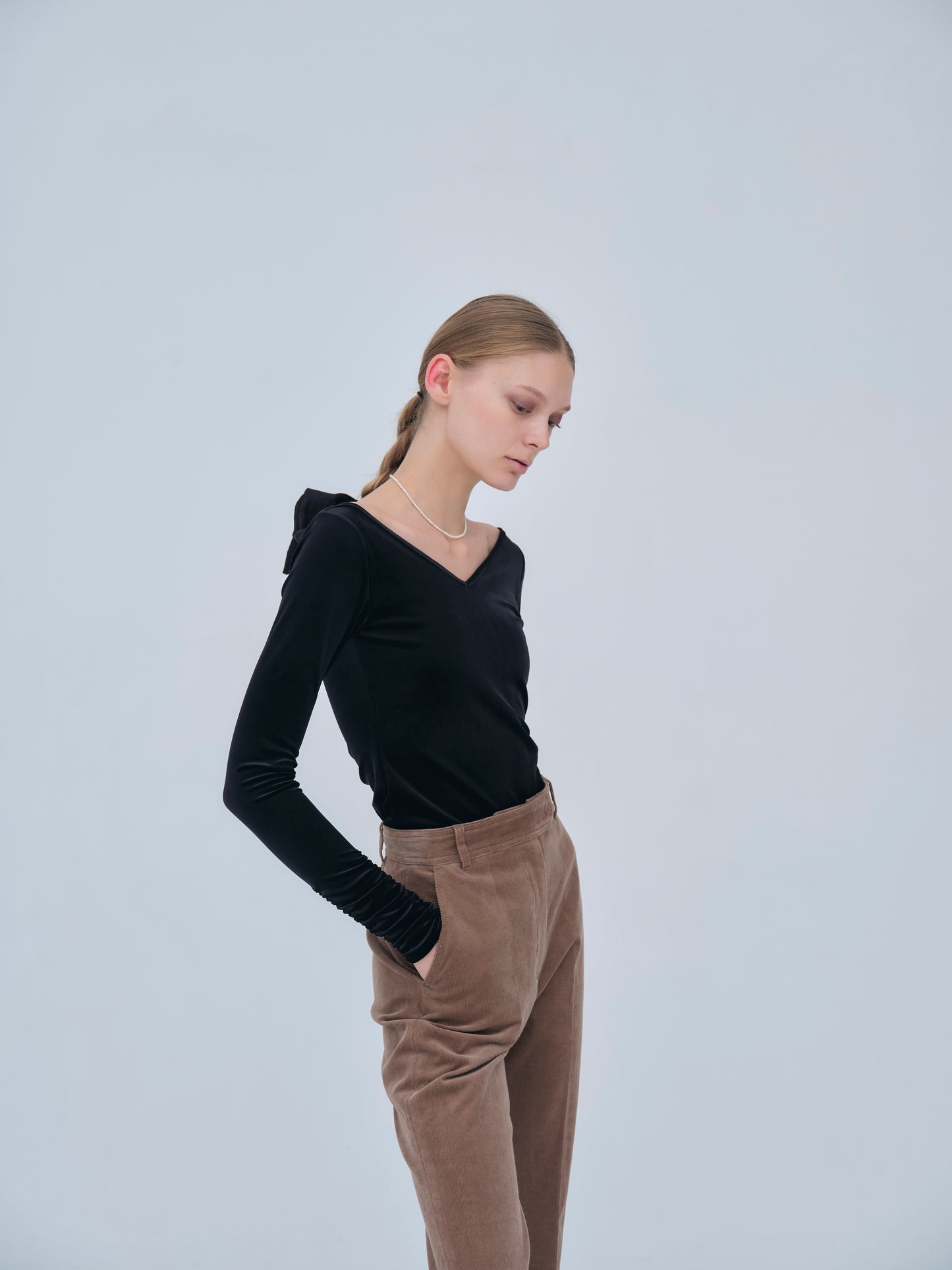 Sharp Neck Velour Tops