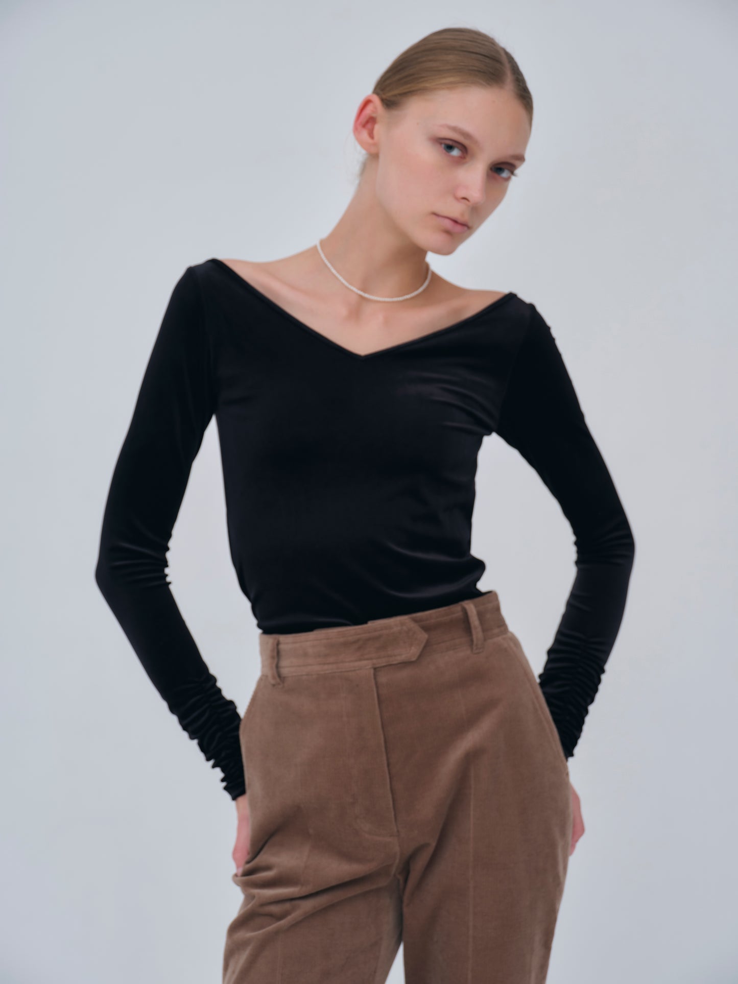 Sharp Neck Velour Tops