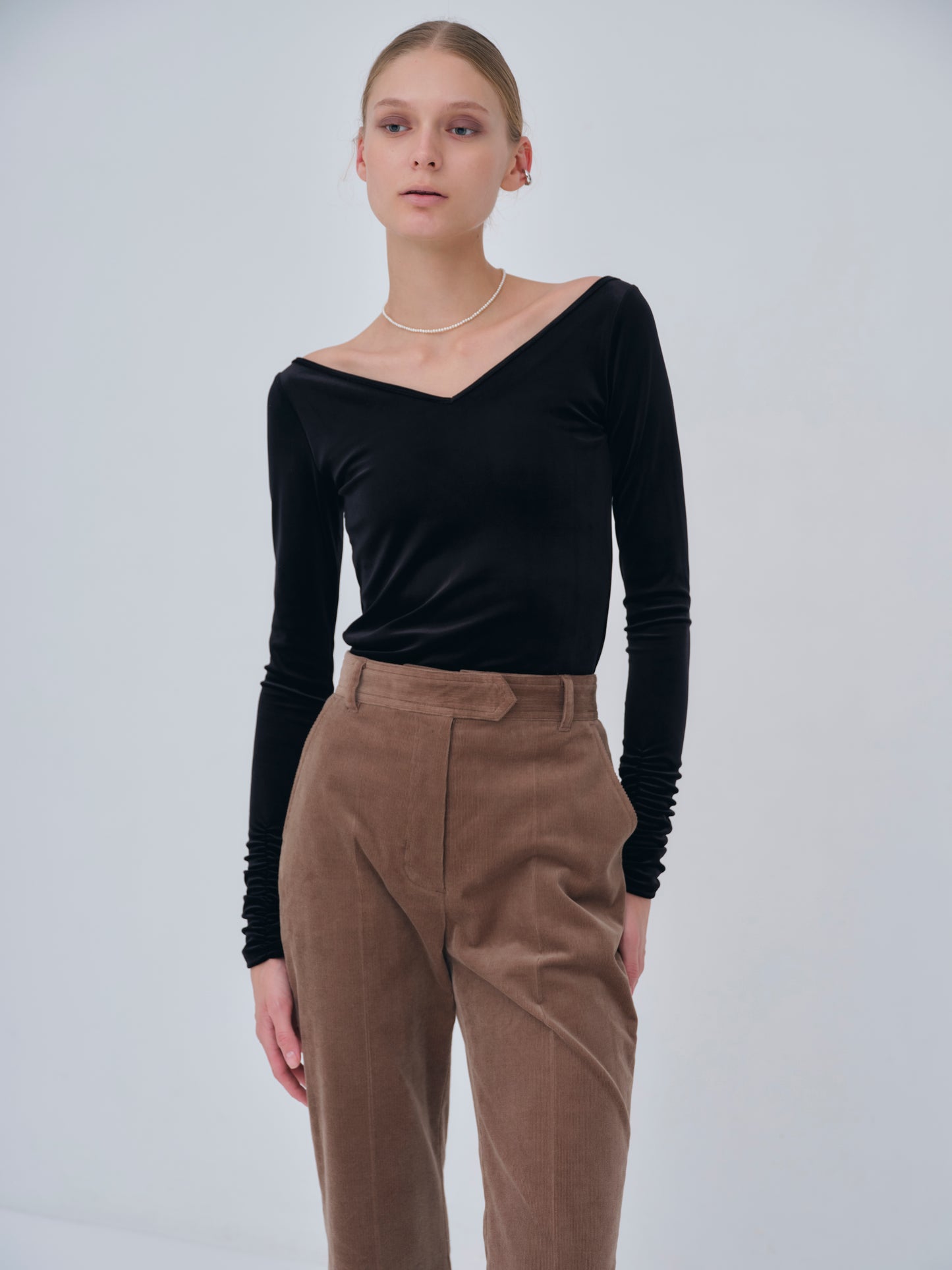 Sharp Neck Velour Tops