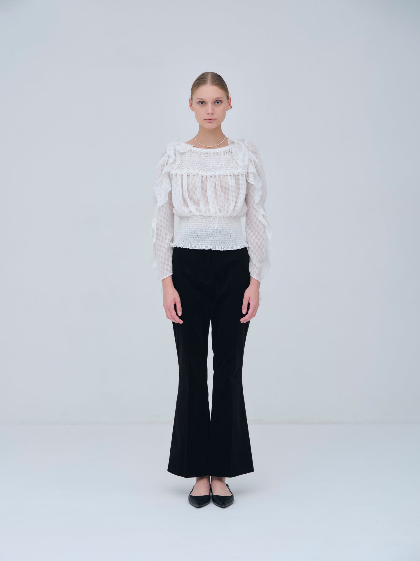 Sheer Jacquard Frill Blouse