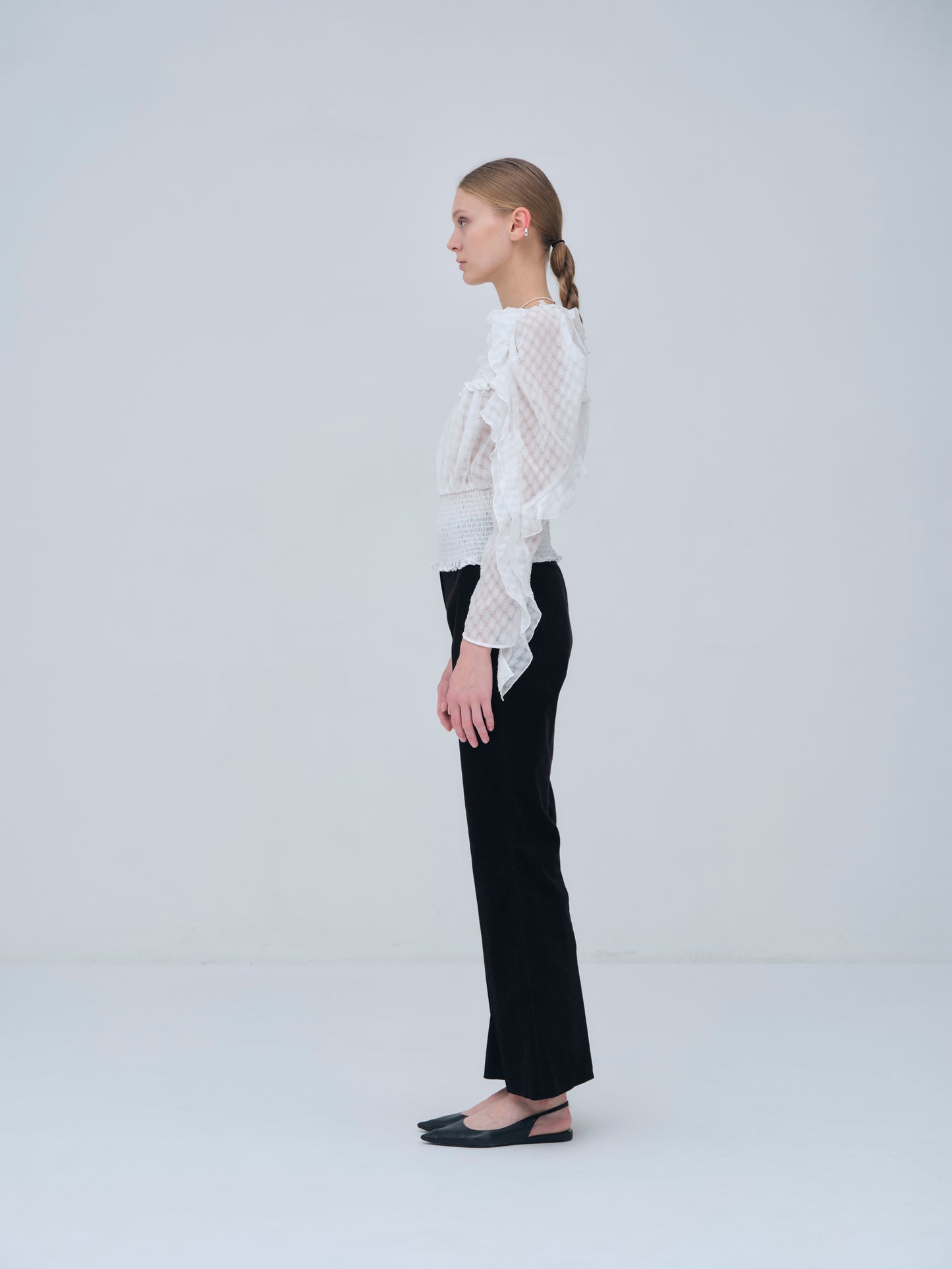 Sheer Jacquard Frill Blouse