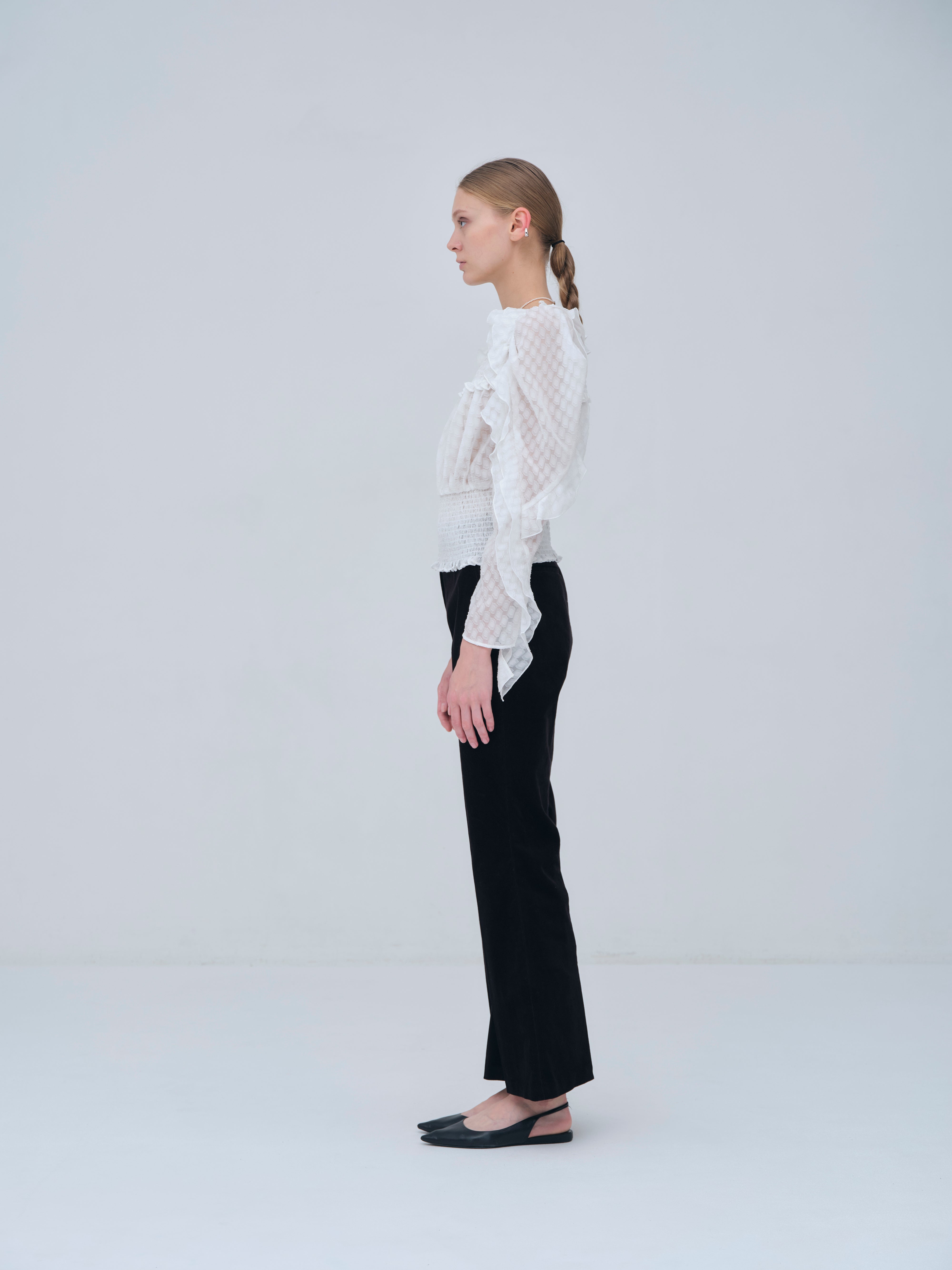 Sheer Jacquard Frill Blouse