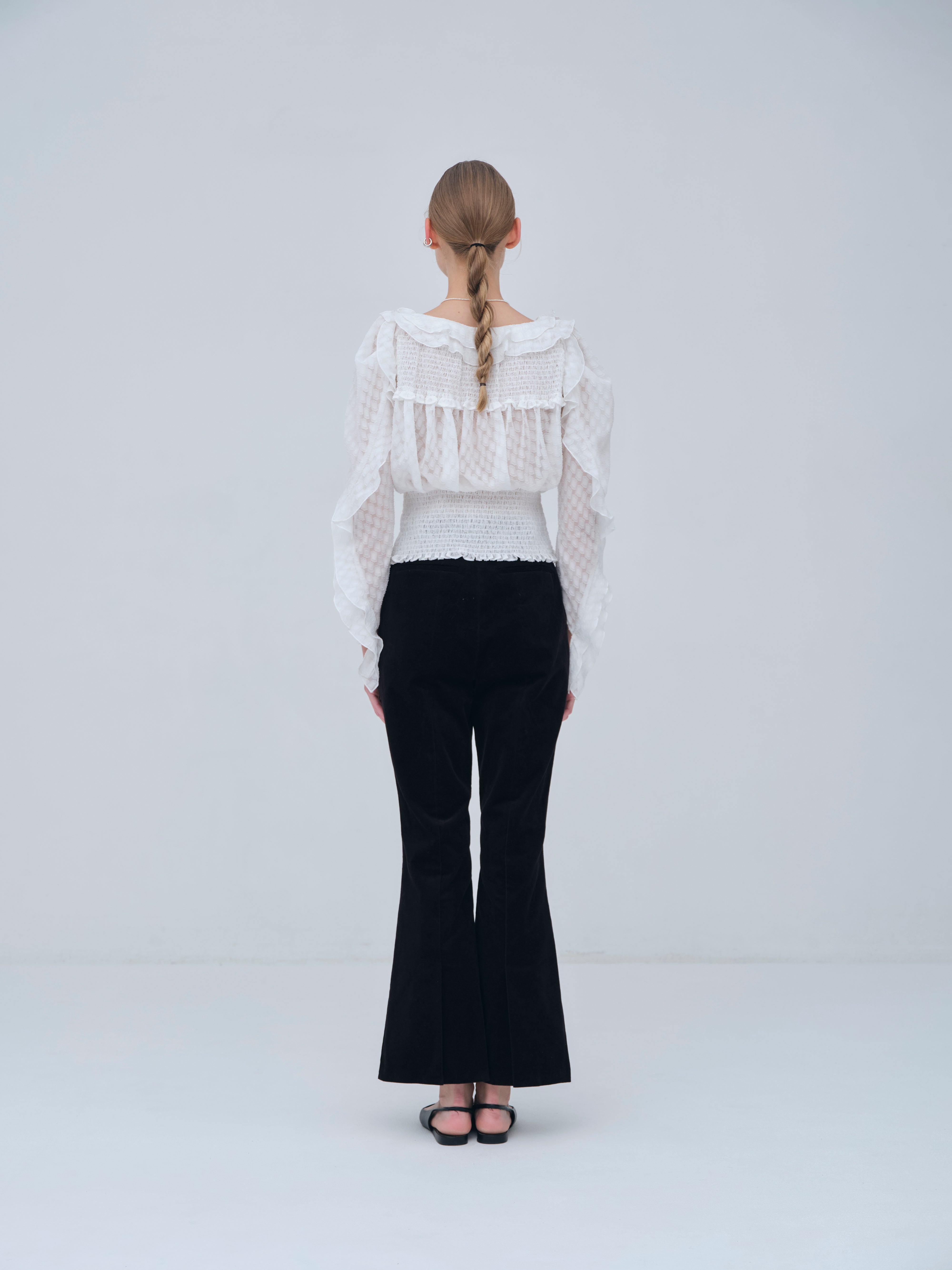 Sheer Jacquard Frill Blouse