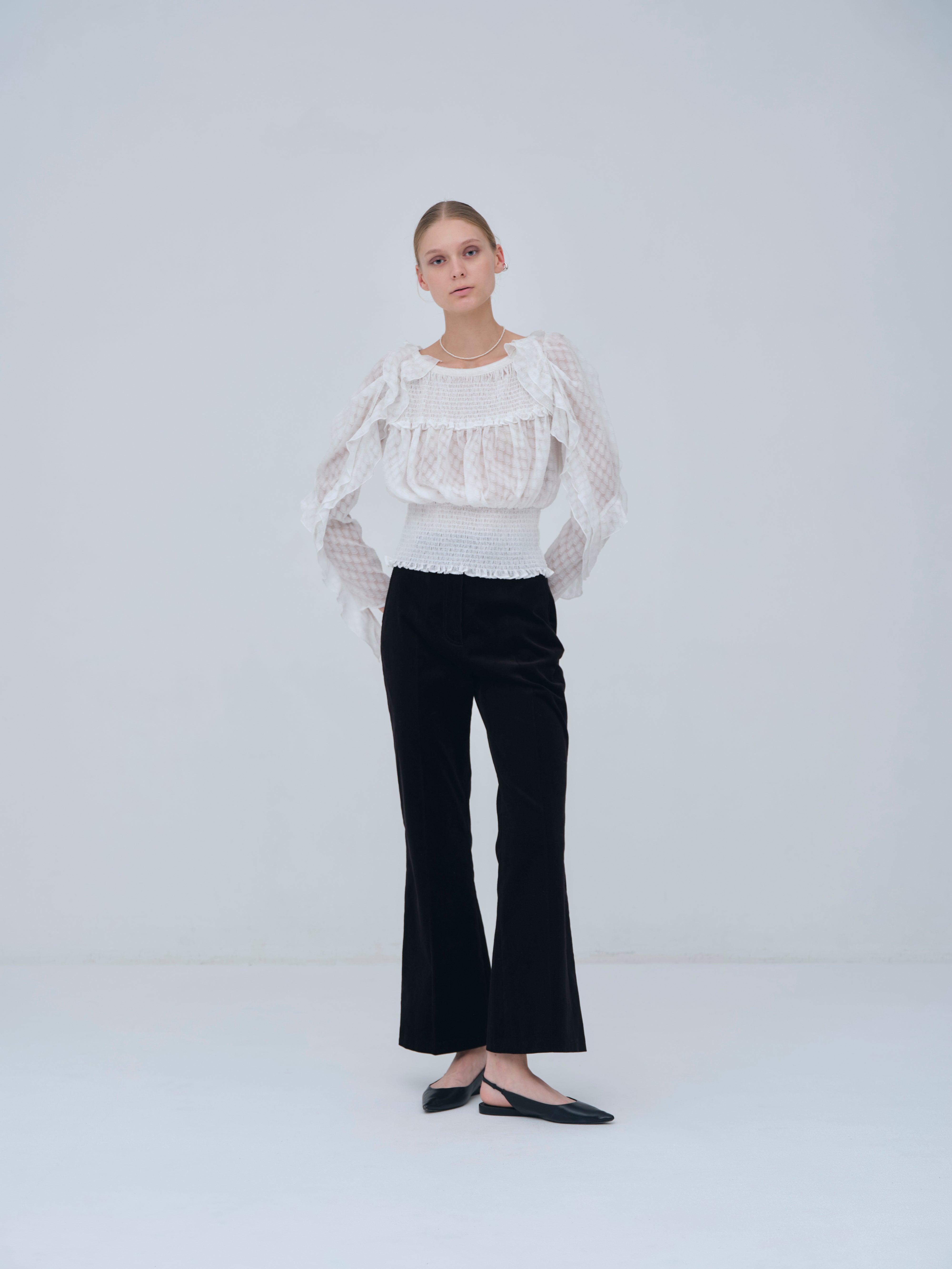 Sheer Jacquard Frill Blouse