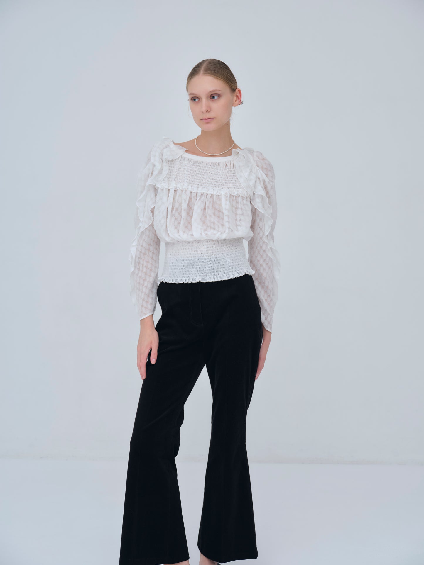 Sheer Jacquard Frill Blouse