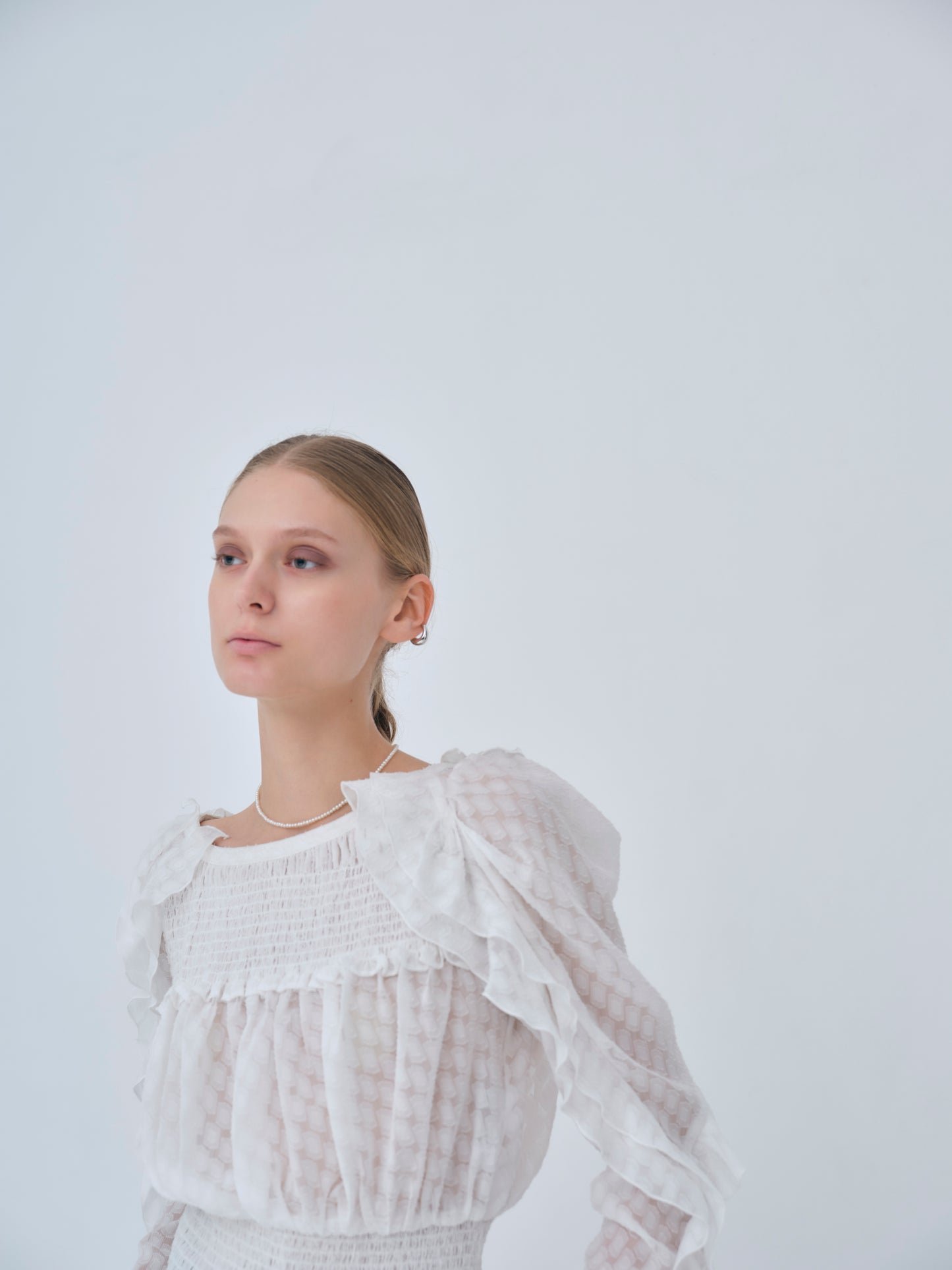 Sheer Jacquard Frill Blouse