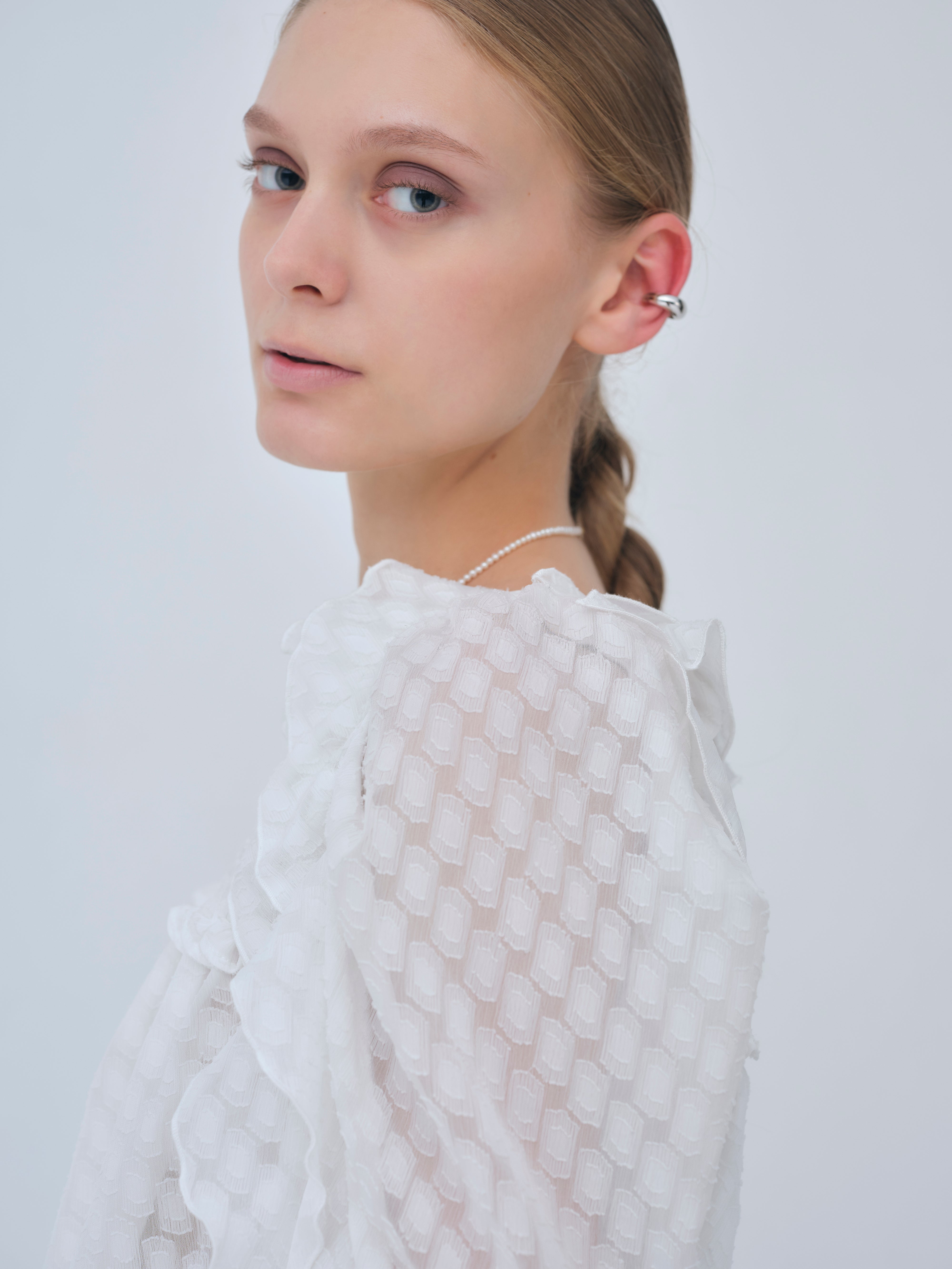 Sheer Jacquard Frill Blouse