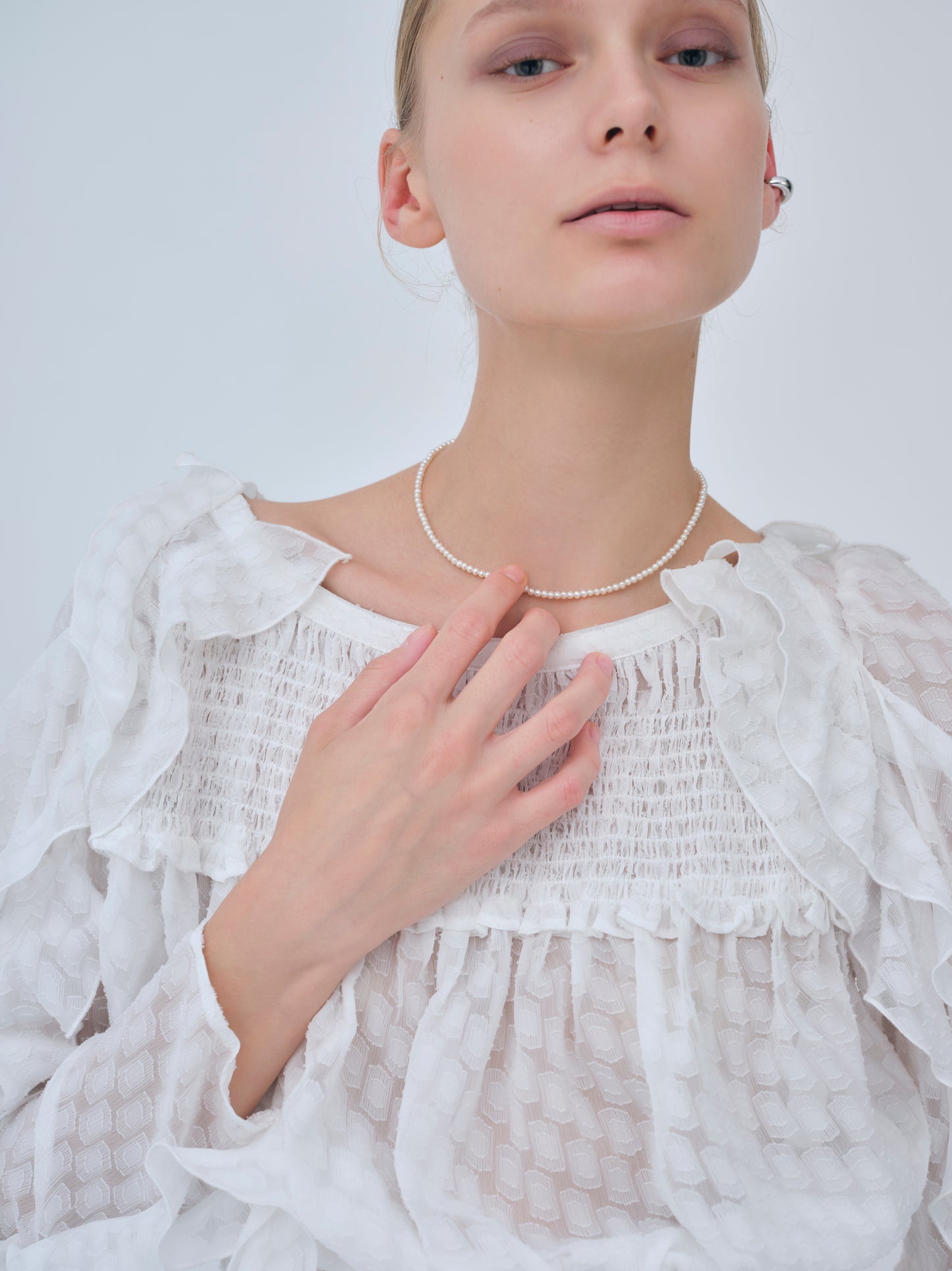 Sheer Jacquard Frill Blouse