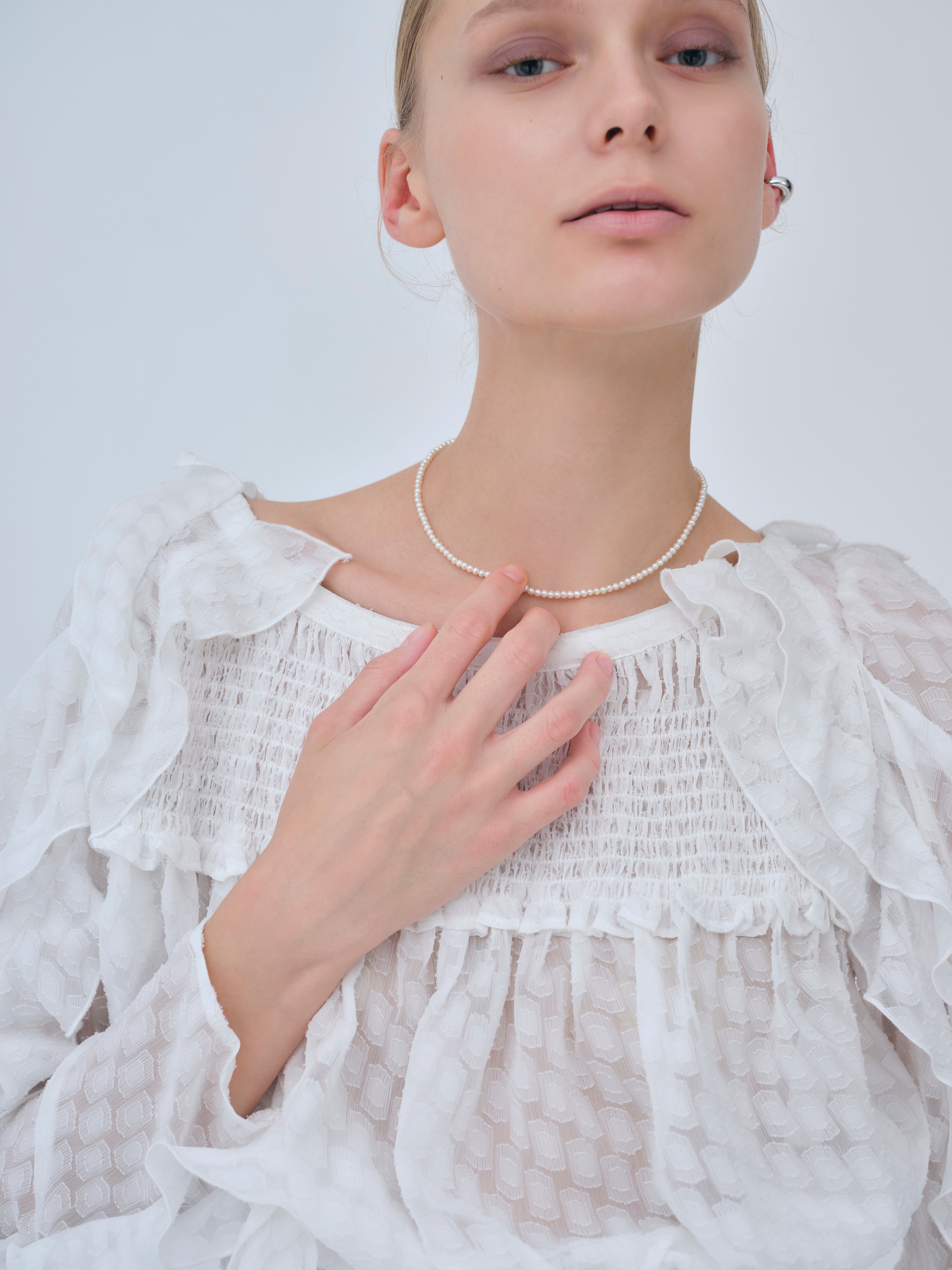 Sheer Jacquard Frill Blouse