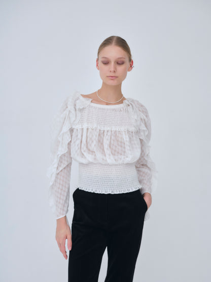 Sheer Jacquard Frill Blouse