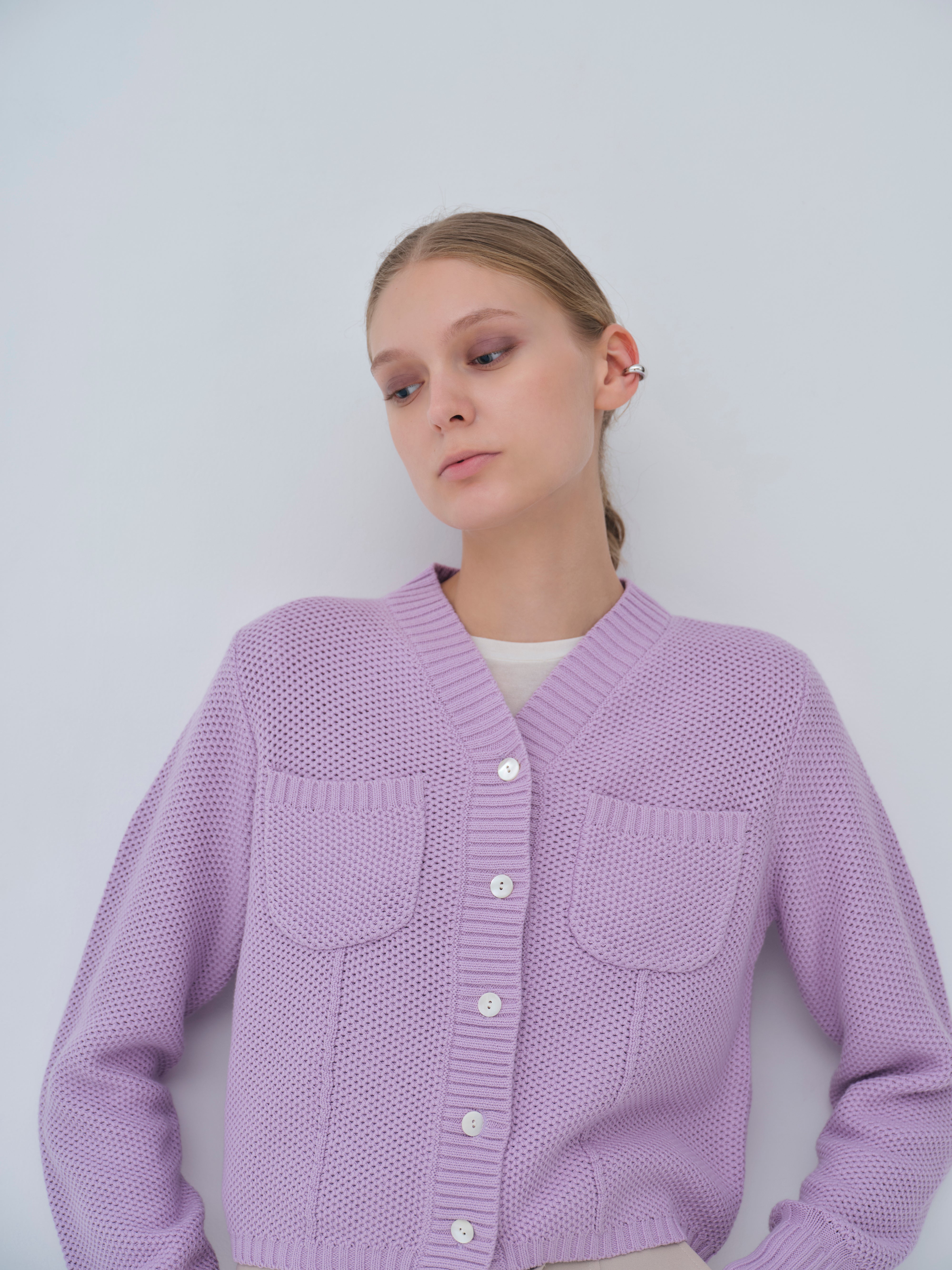 Basket Knit Cardigan / White