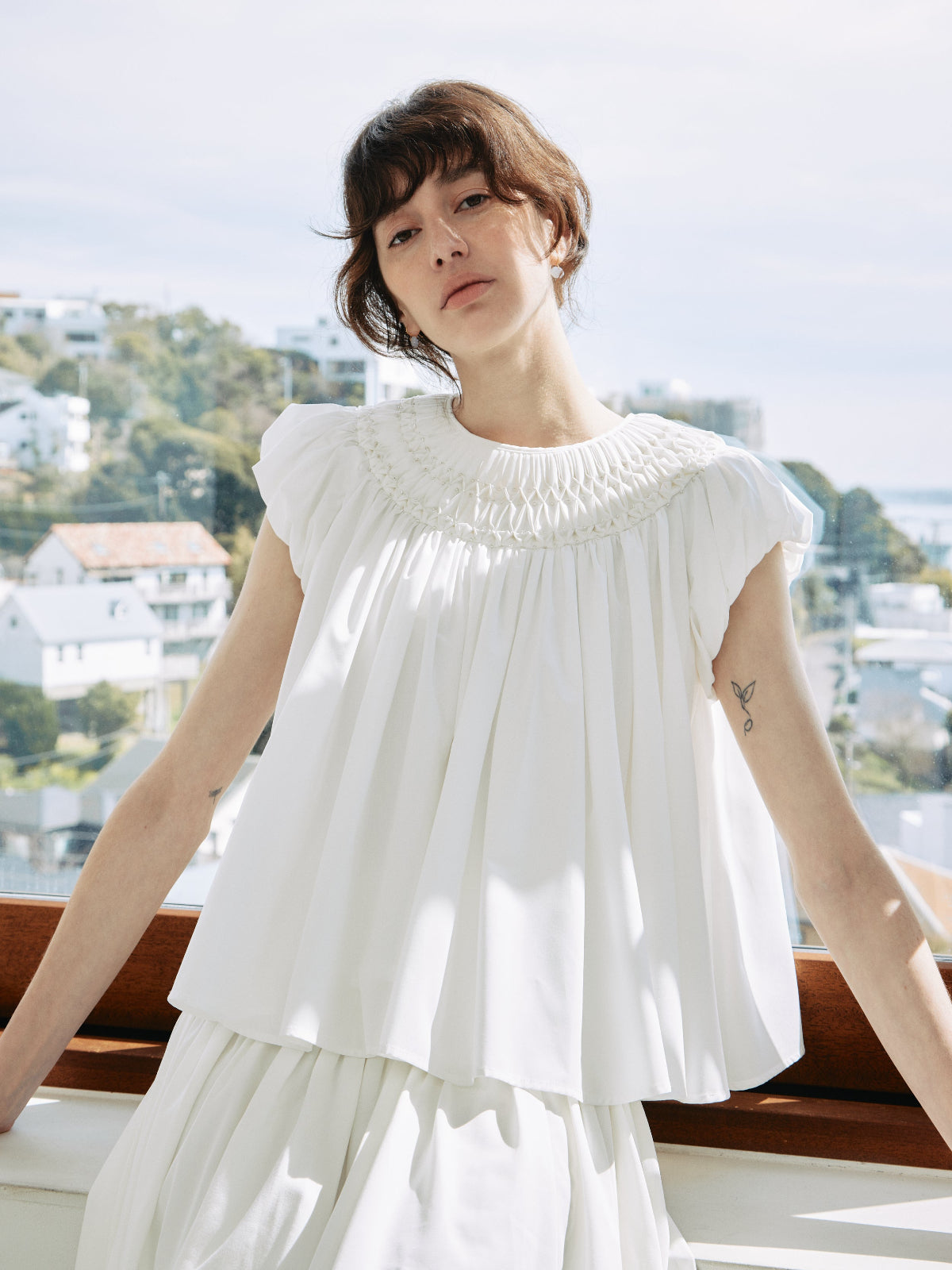 Beaded Smocked Puff Sleeve Top