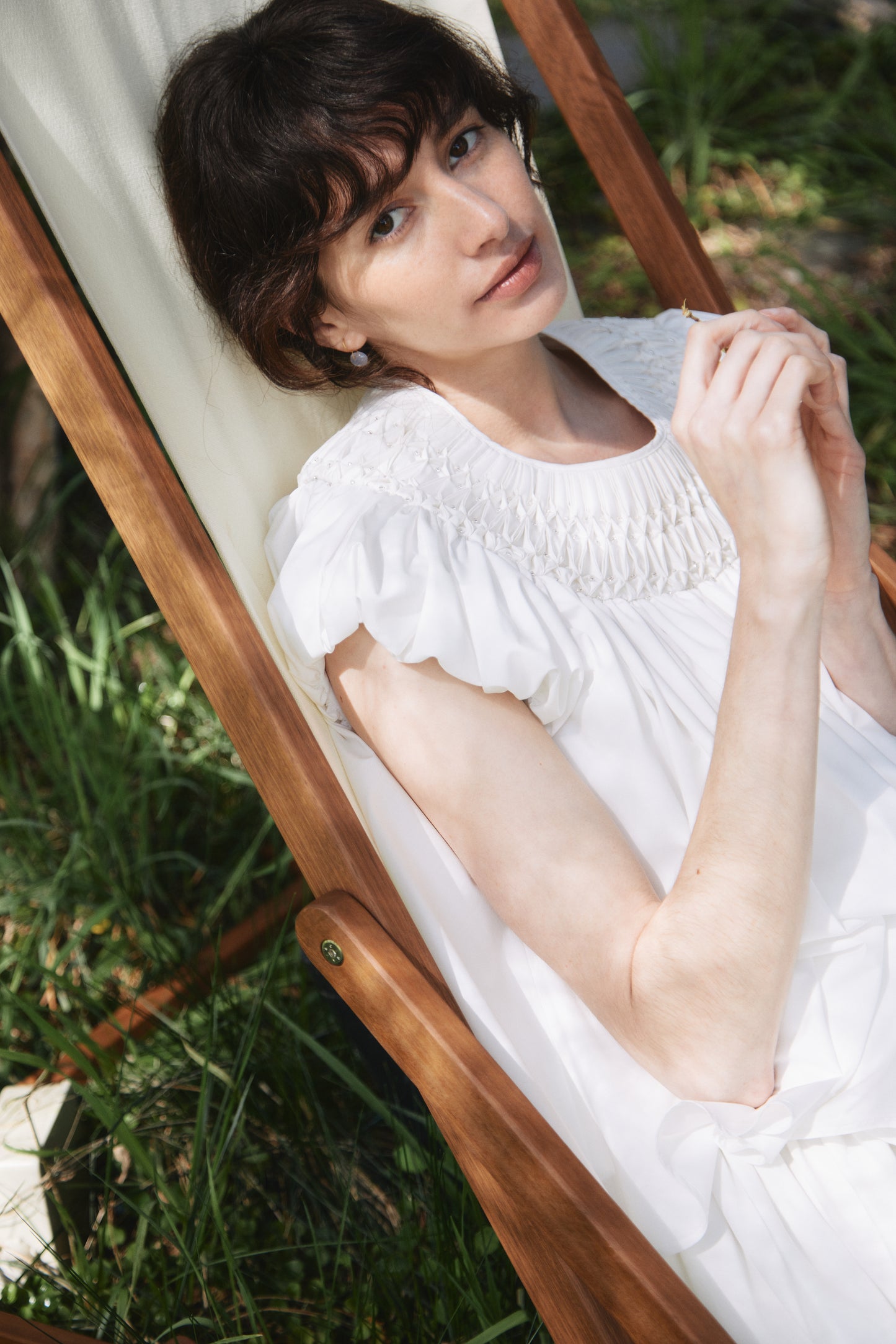 【予約販売】Beaded Smocked Puff Sleeve Top
