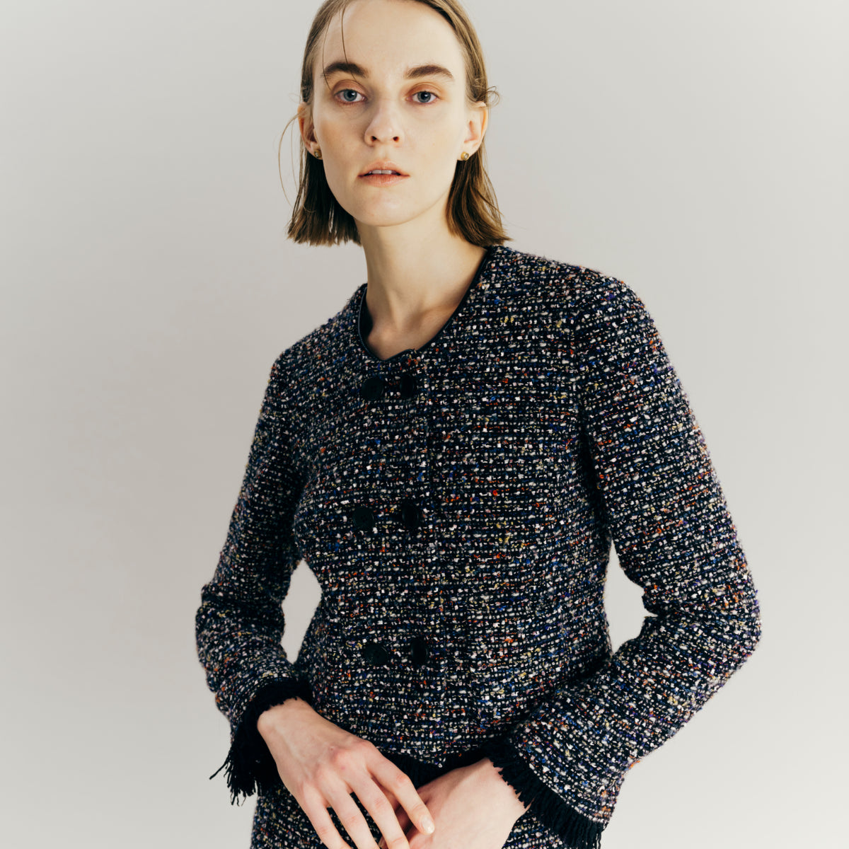 Mix tweed No collar jacket
