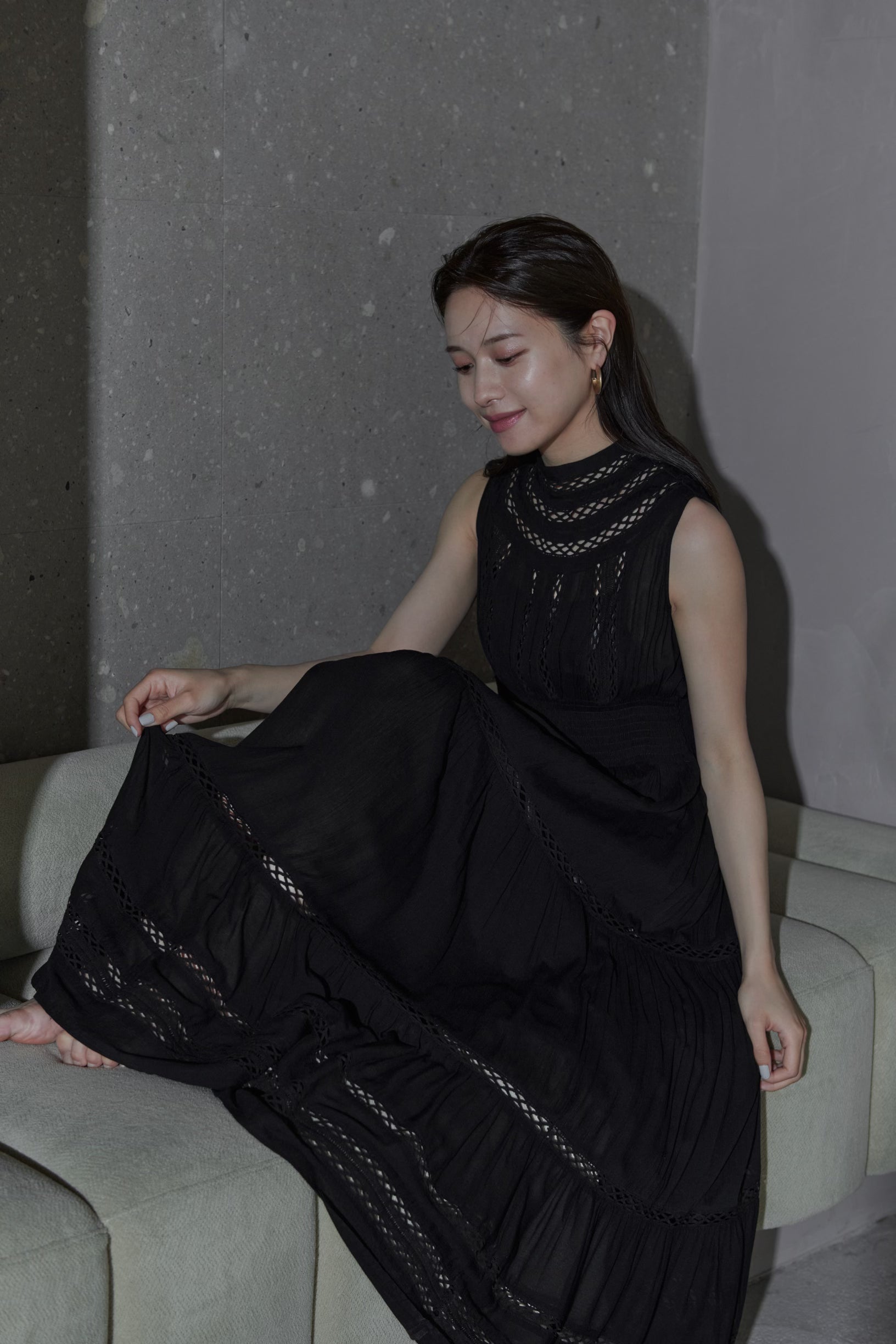 Yoke lace tiered dress