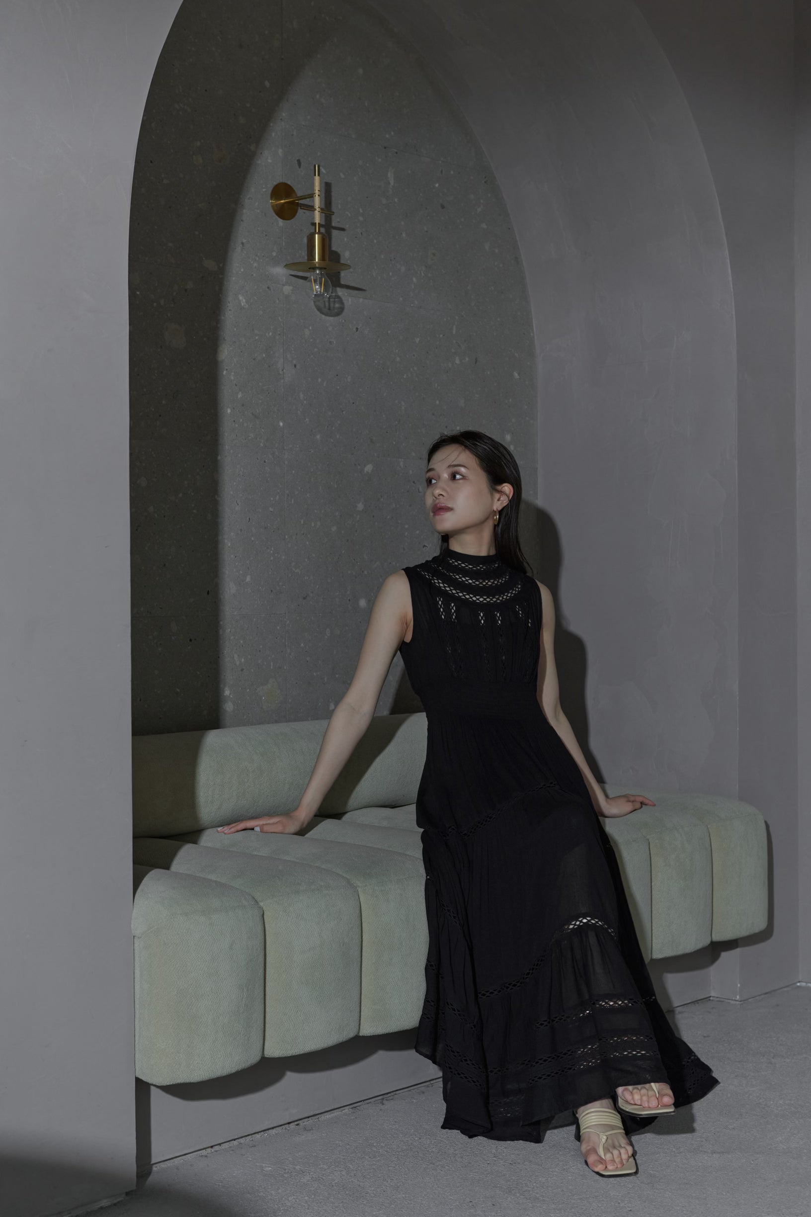 ワンピース laubeblanc Yoke lace tiered dress white Yoke lace tiered dress