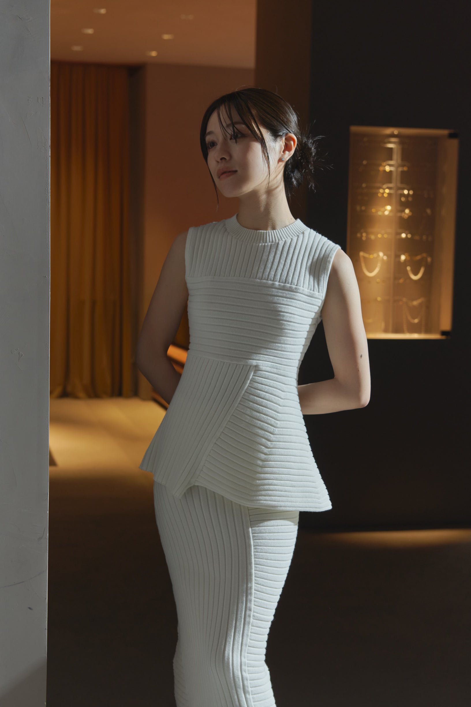 新品 LAUBE BLANC Panel rib knit tops Skirt-