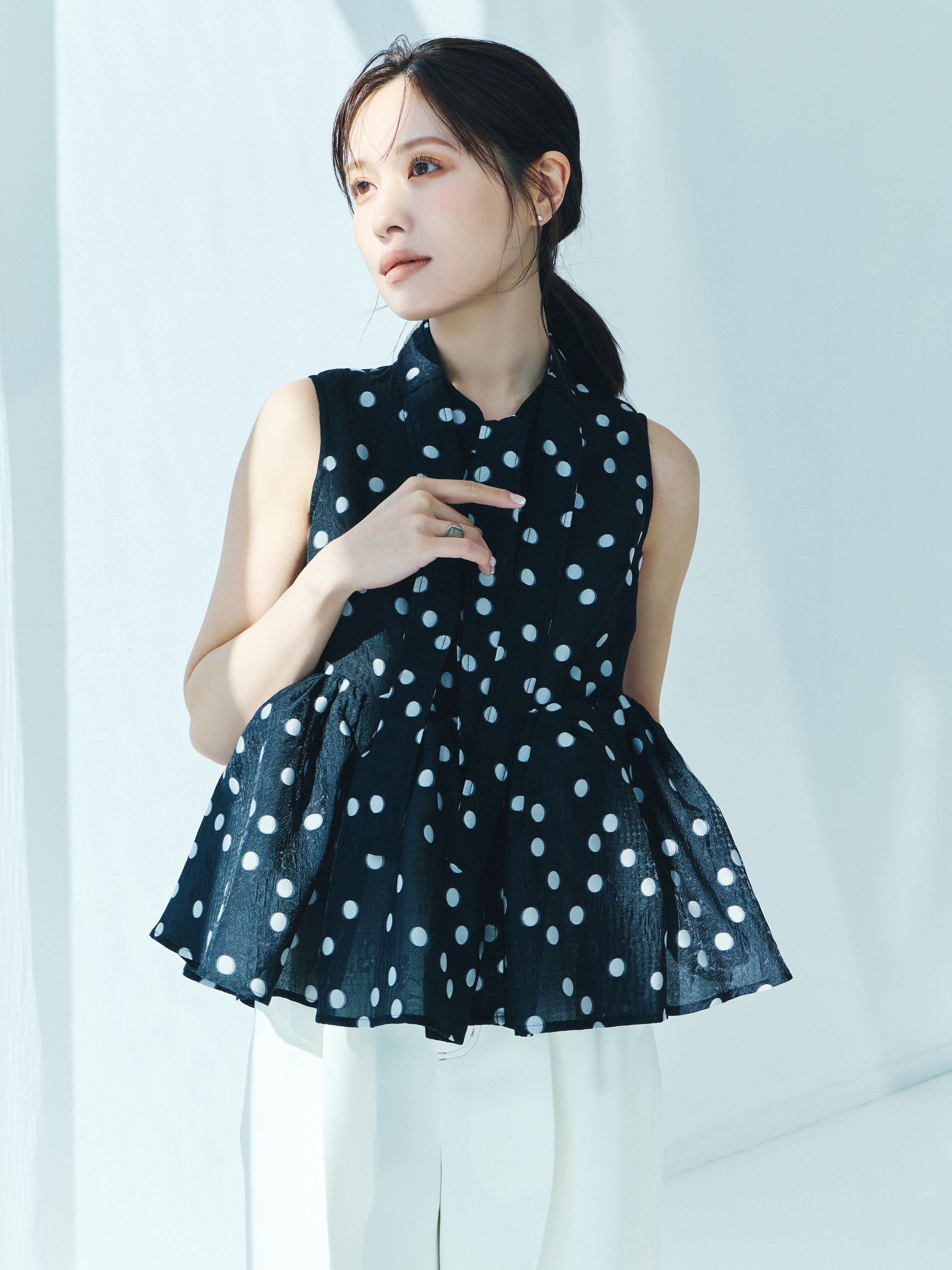 Sheer Polka Dot Ribbon Blouse