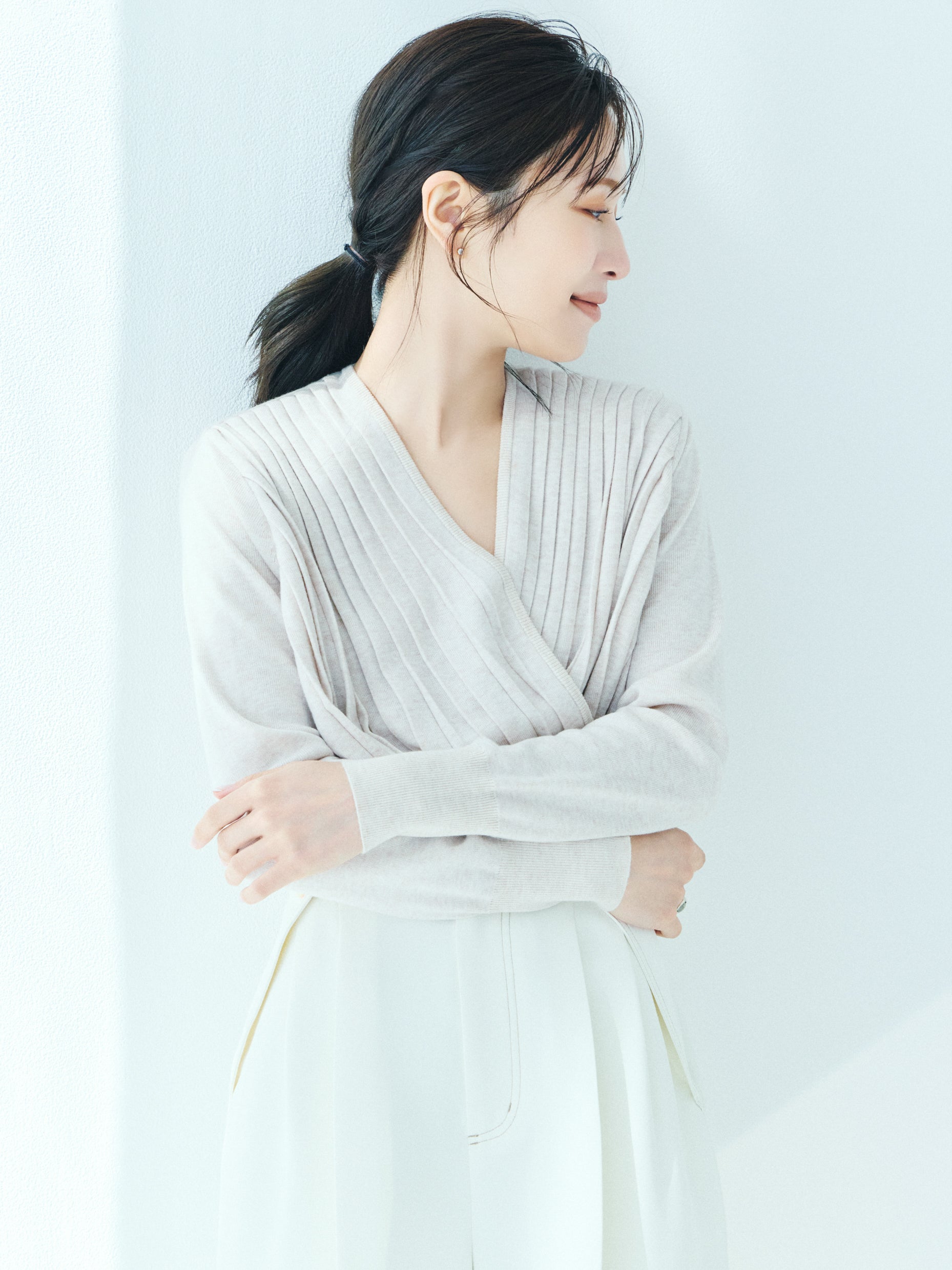 Pleats Cache-coeur Knit Tops