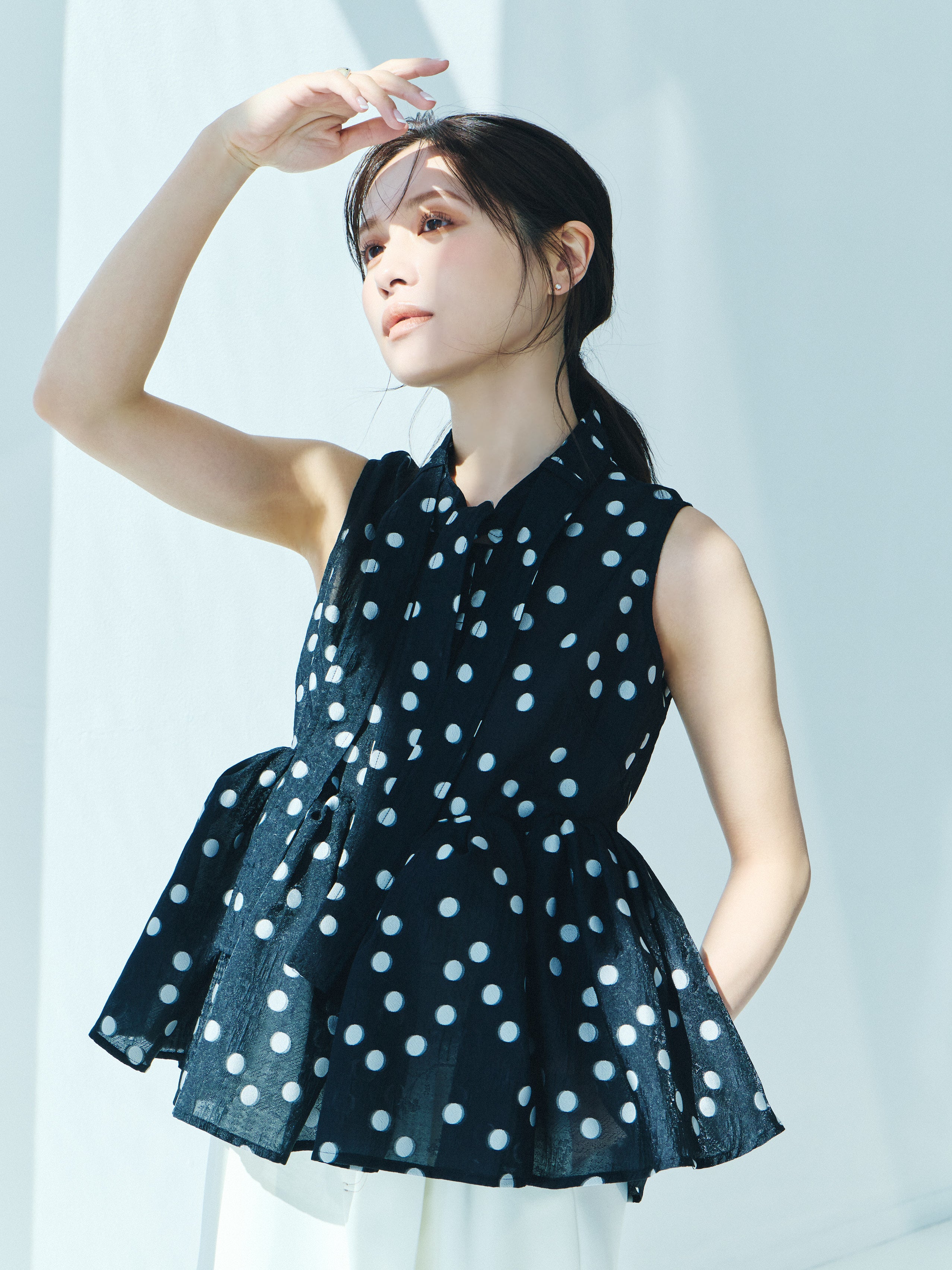 Sheer Polka Dot Ribbon Blouse