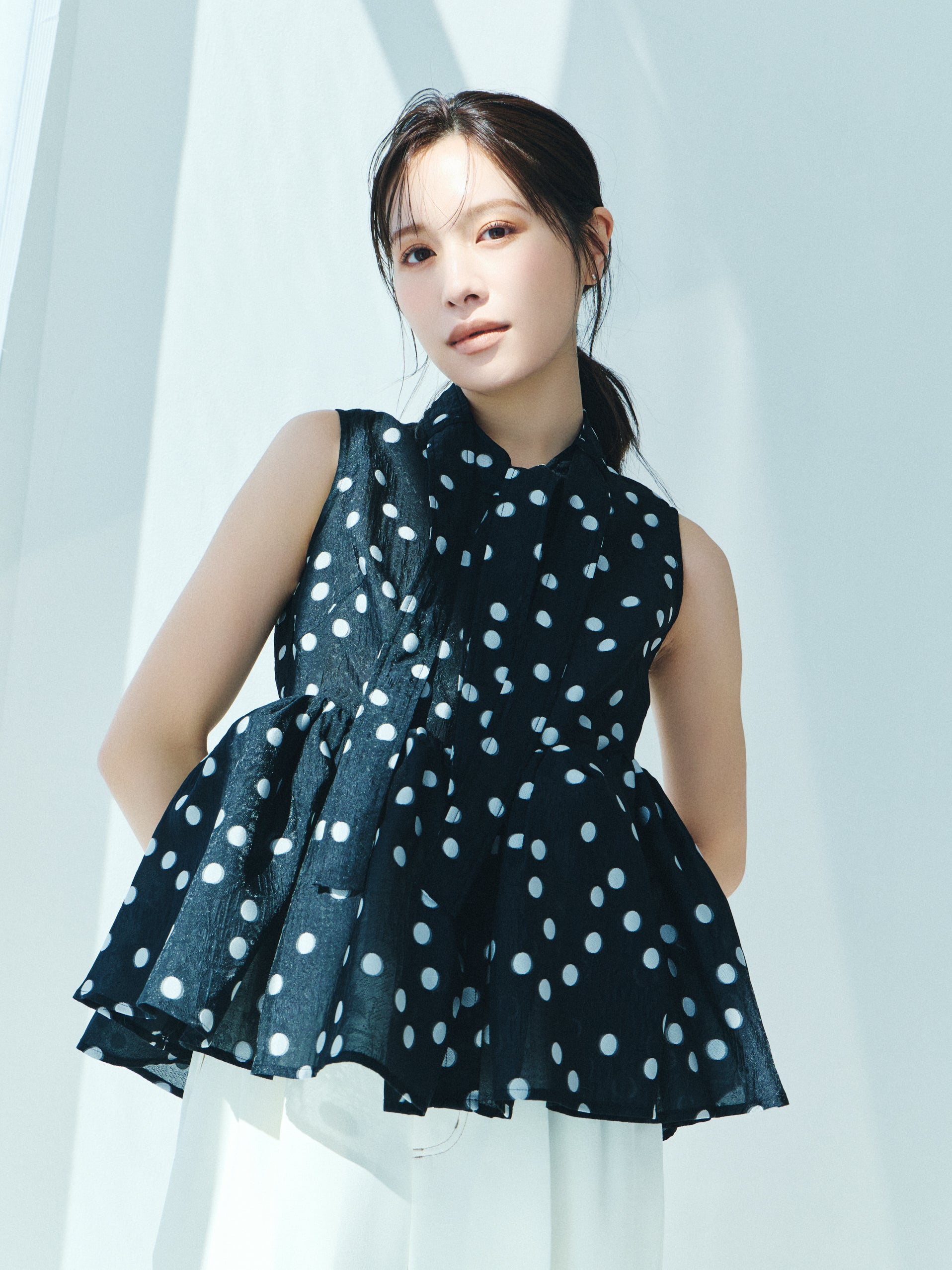 Sheer Polka Dot Ribbon Blouse