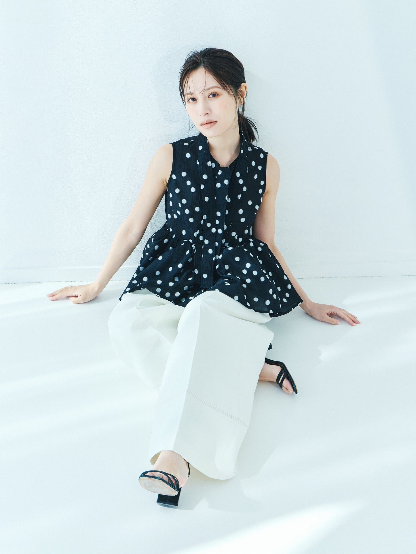 Sheer Polka Dot Ribbon Blouse