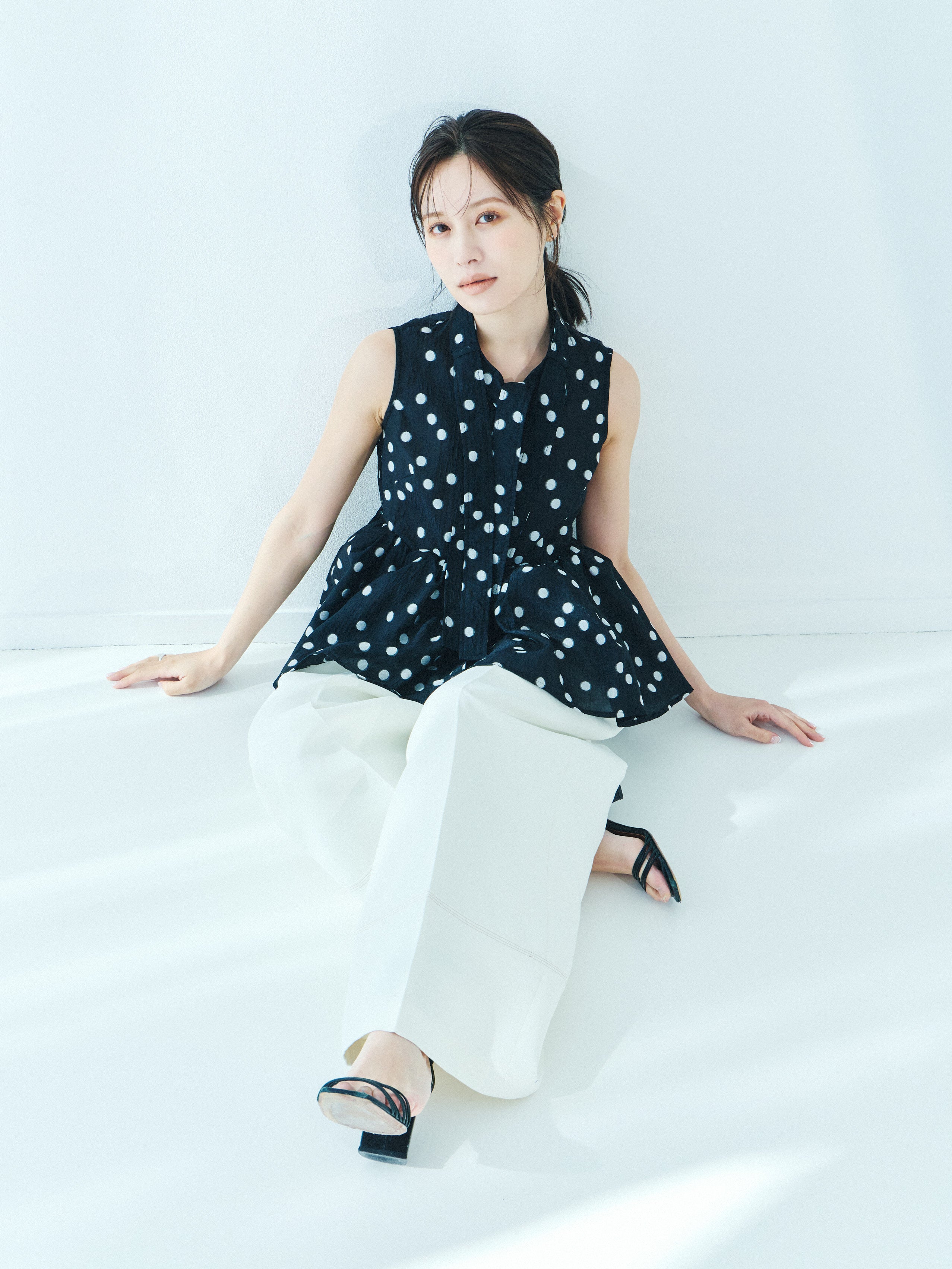 Sheer Polka Dot Ribbon Blouse